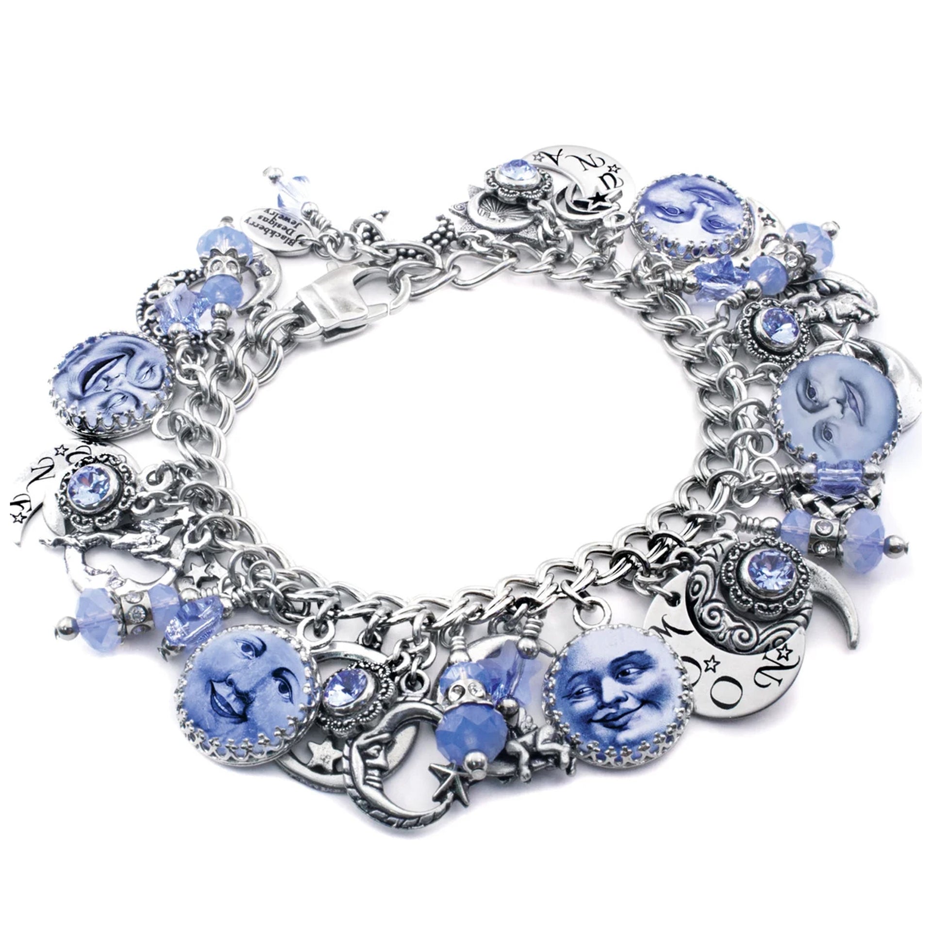 Celestial charm bracelet with silver moons and stars