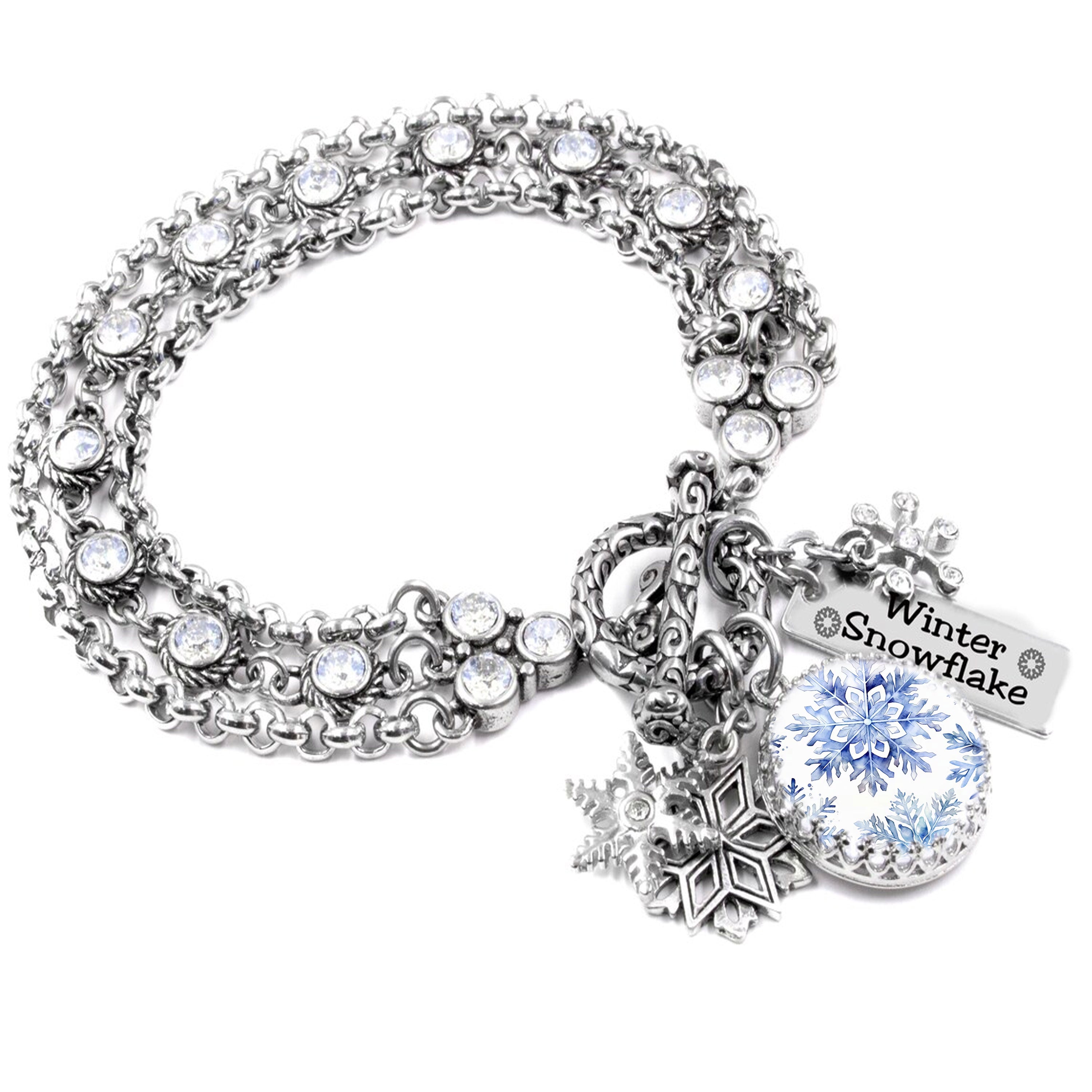 Small Aqua Crystal Snowflake Charm