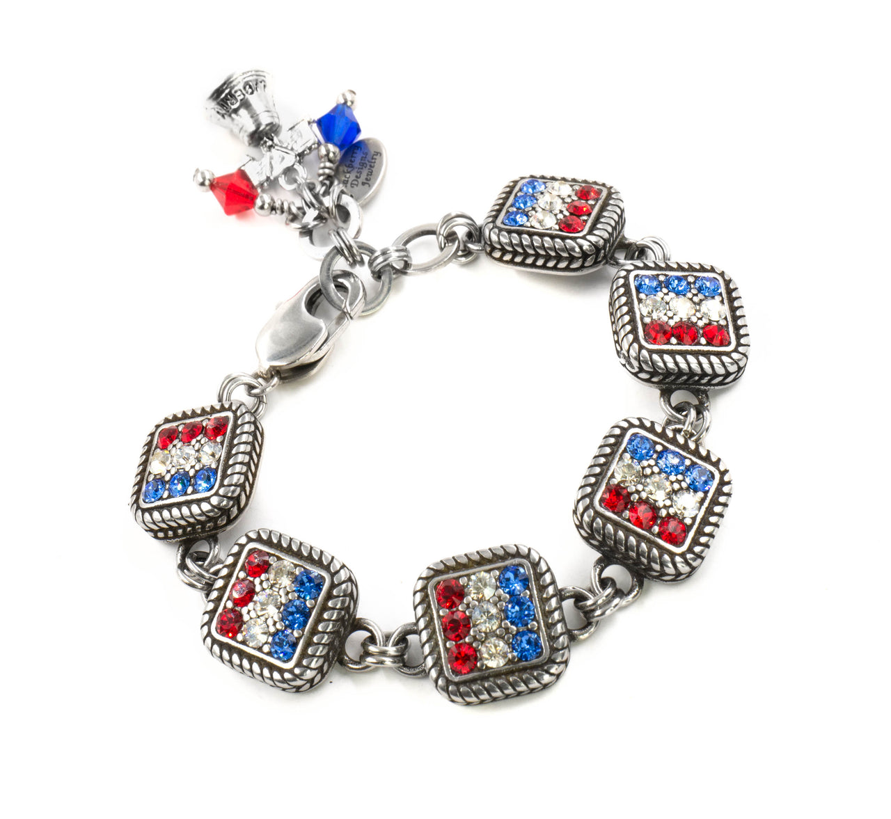 Red, White, Blue, Patriotic USA Crystal Link Bracelet
