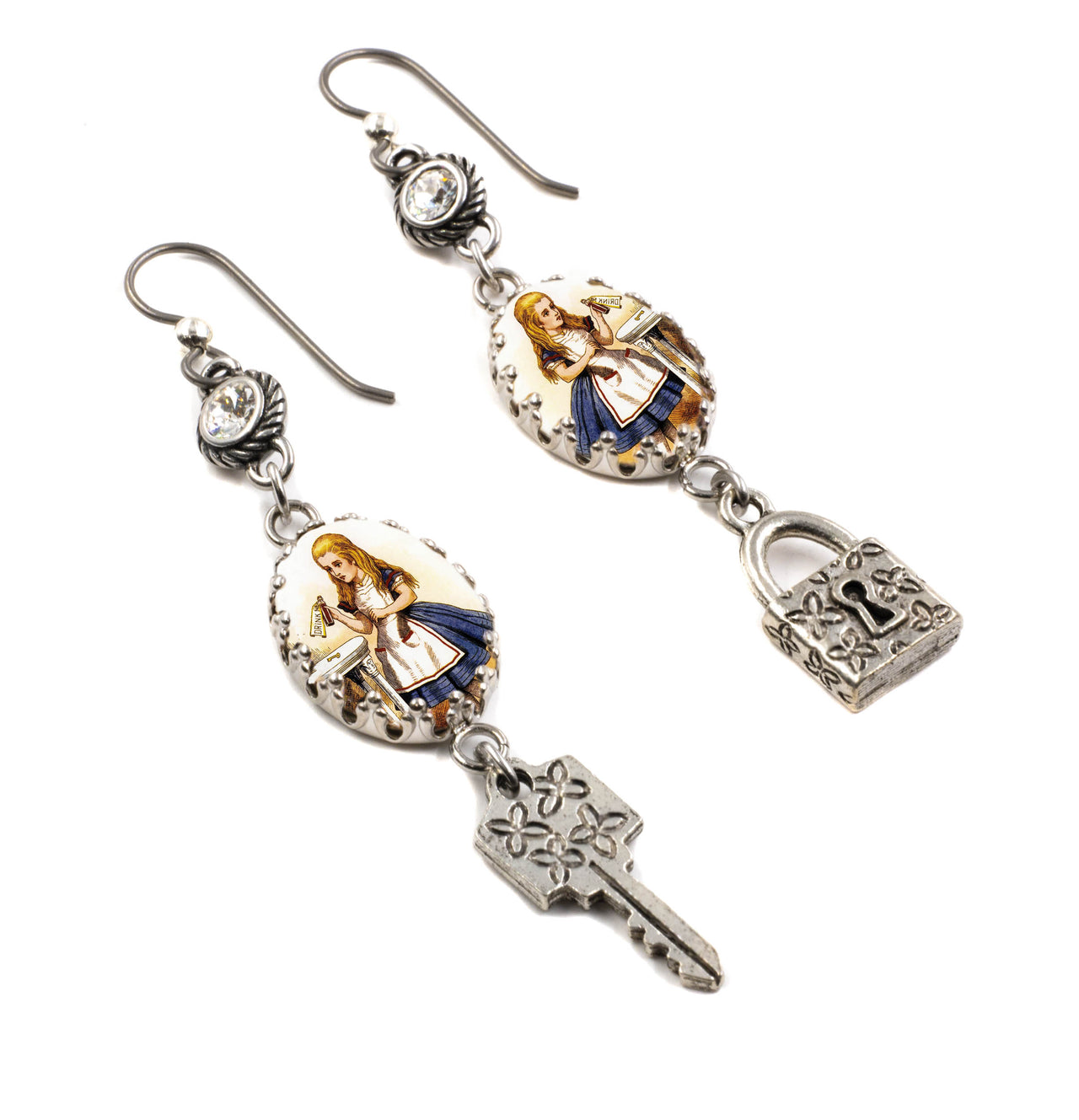 alice in wonderland charm earrings