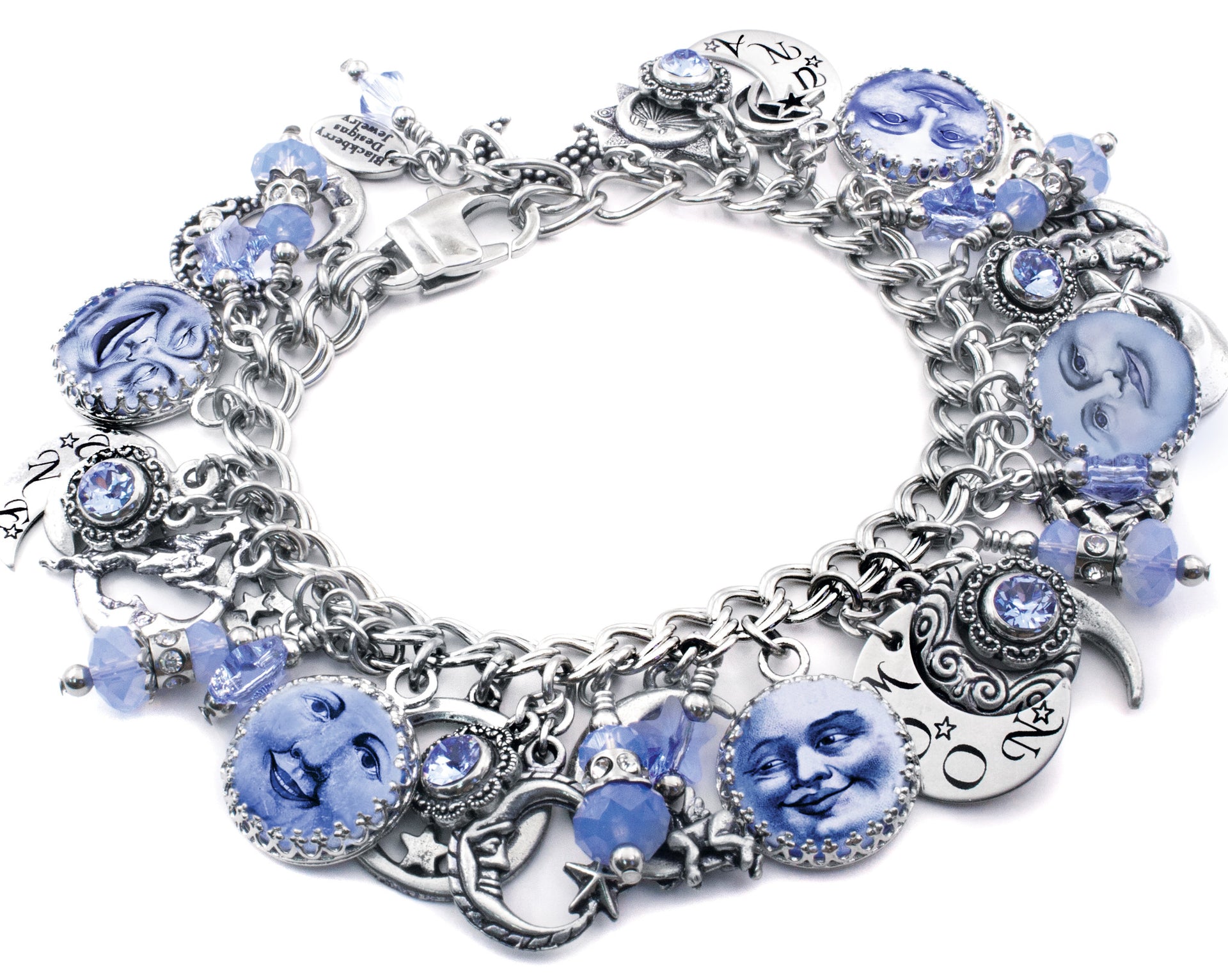 Moon phase bracelet with midnight blue accents