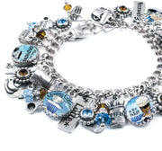 coffee charm bracelet in blue and brown
