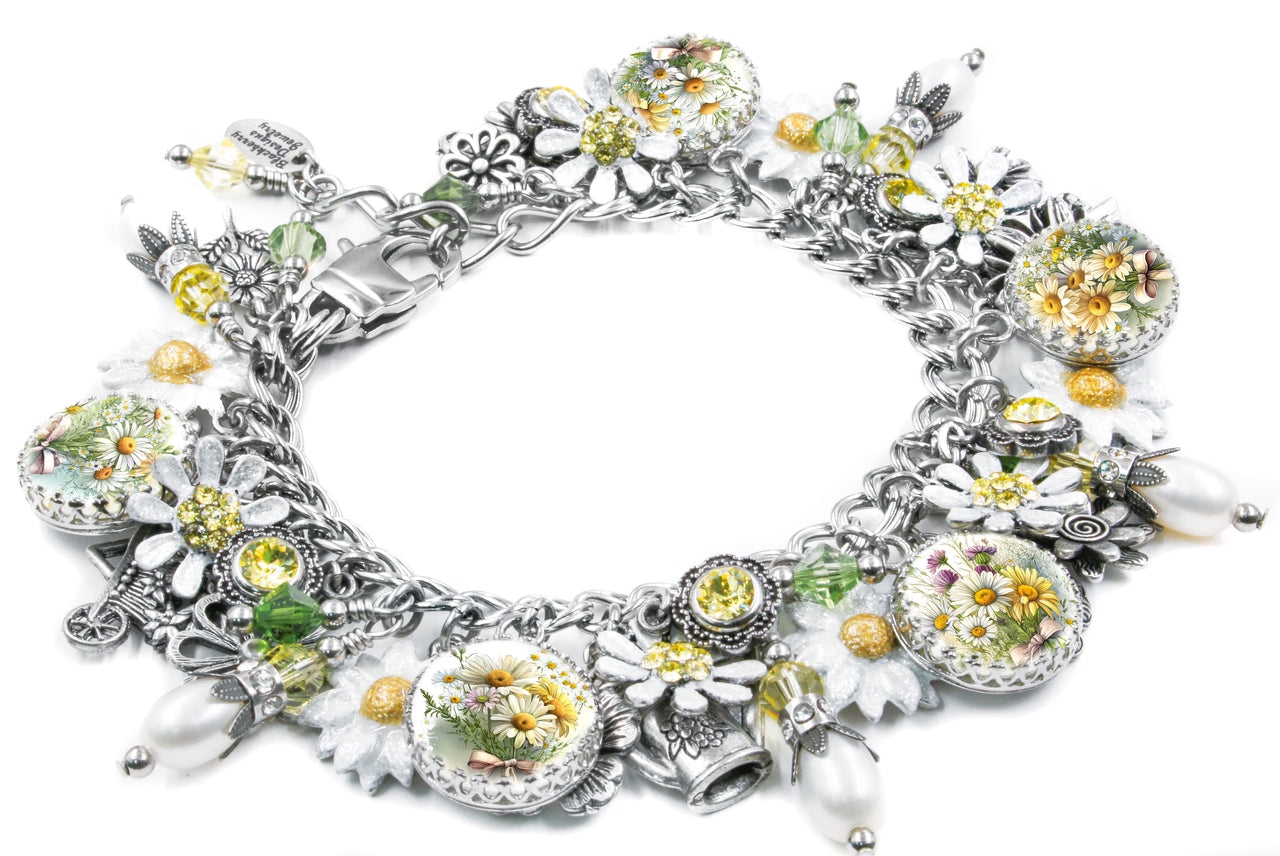 daisy charm bracelet with pearls