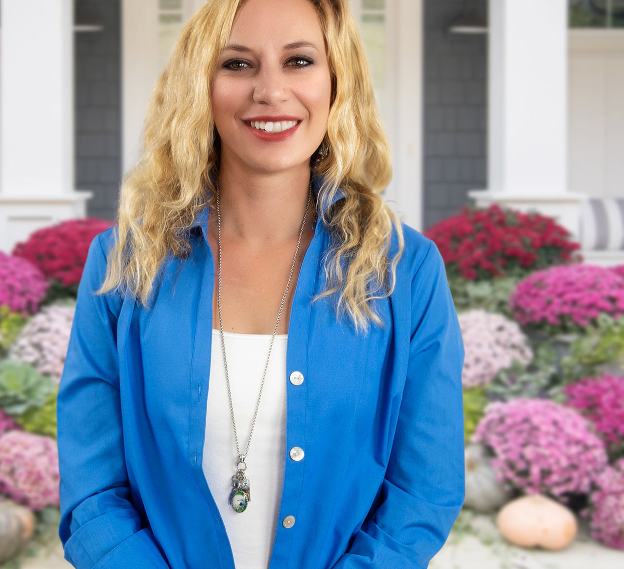 woman wearing dog memorial necklace