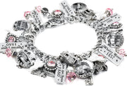 Spooky charm bracelet featuring haunted house and pumpkin