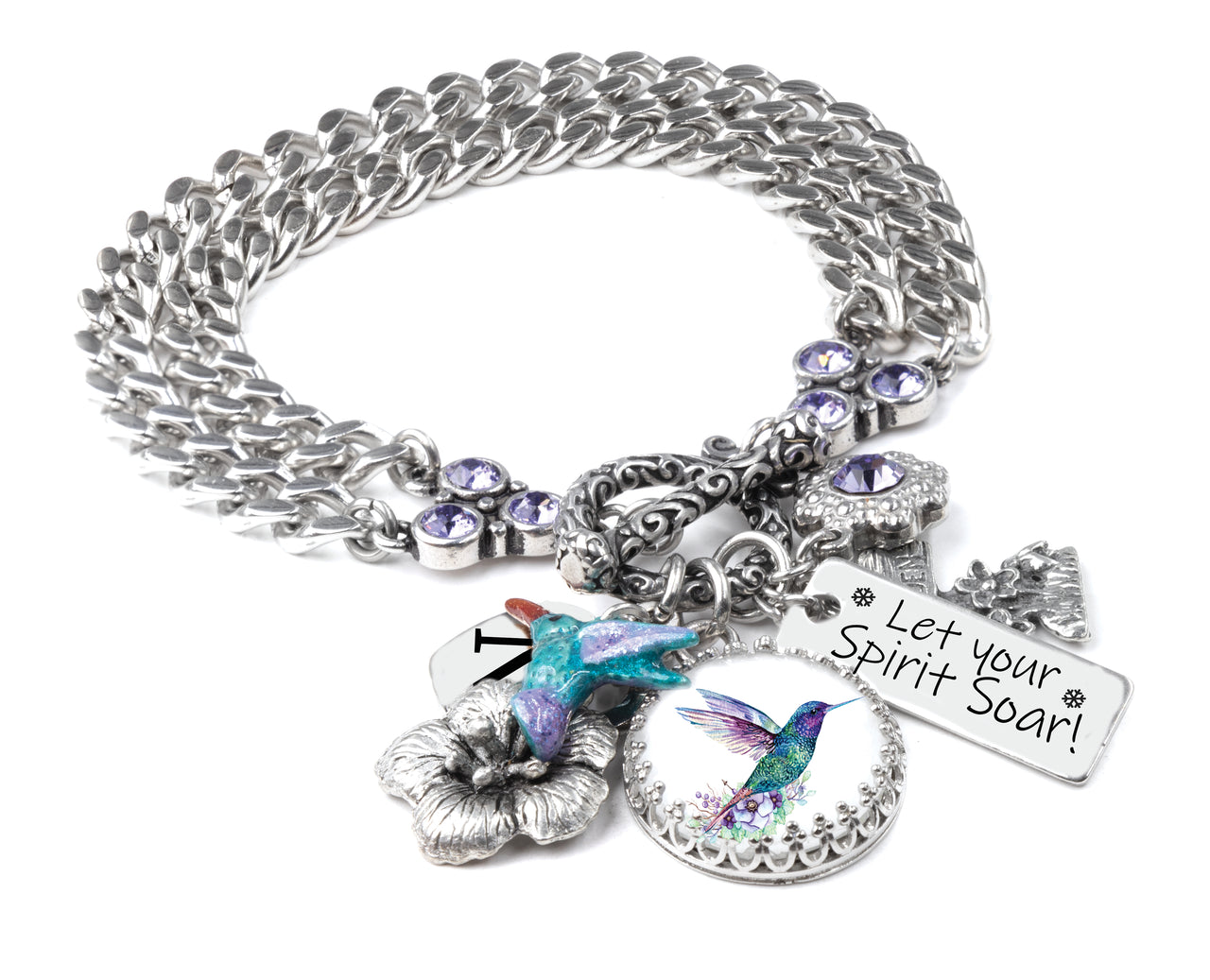 hummingbird charm bracelet silver