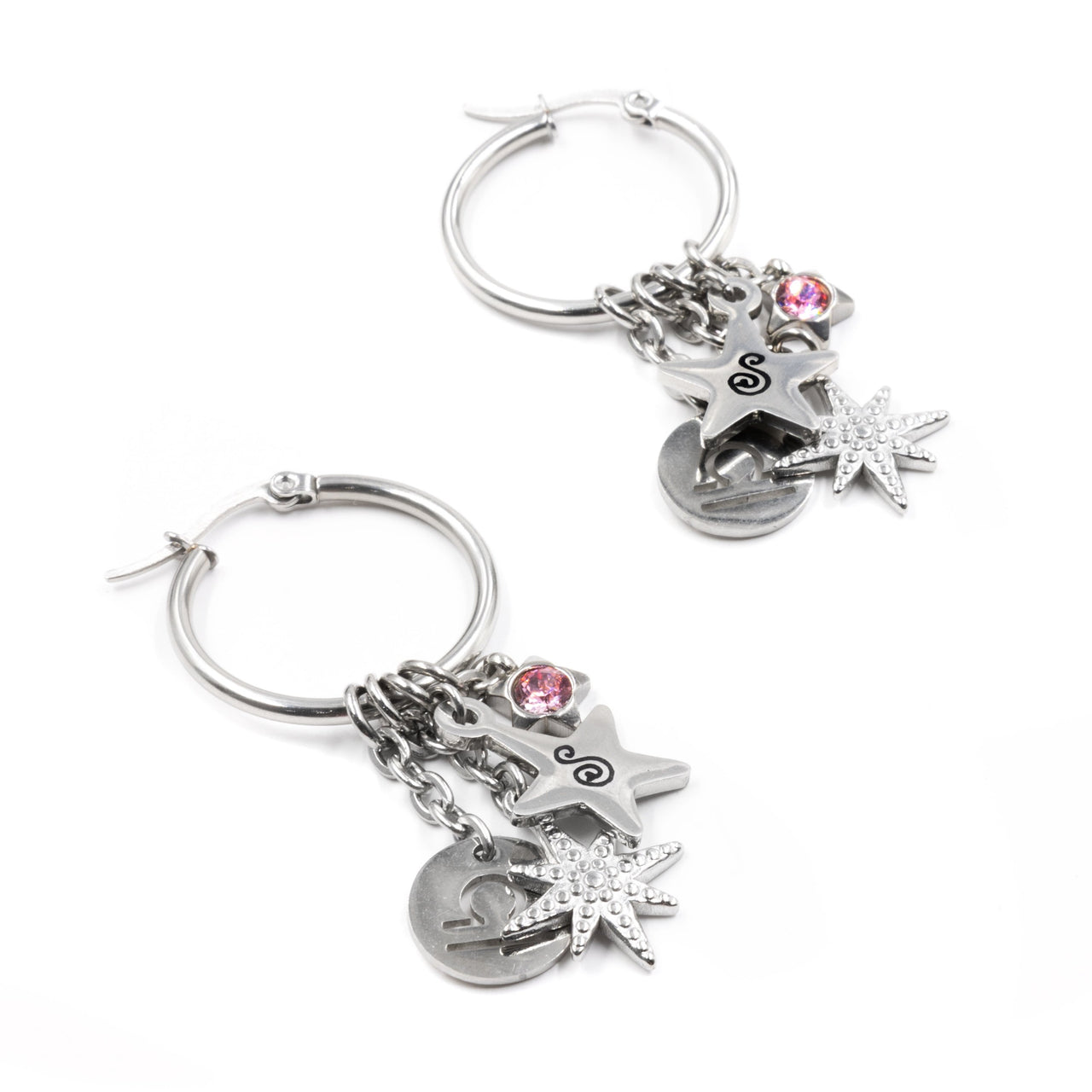 Engraved Charms, Libra Hoop Earrings with Monogram