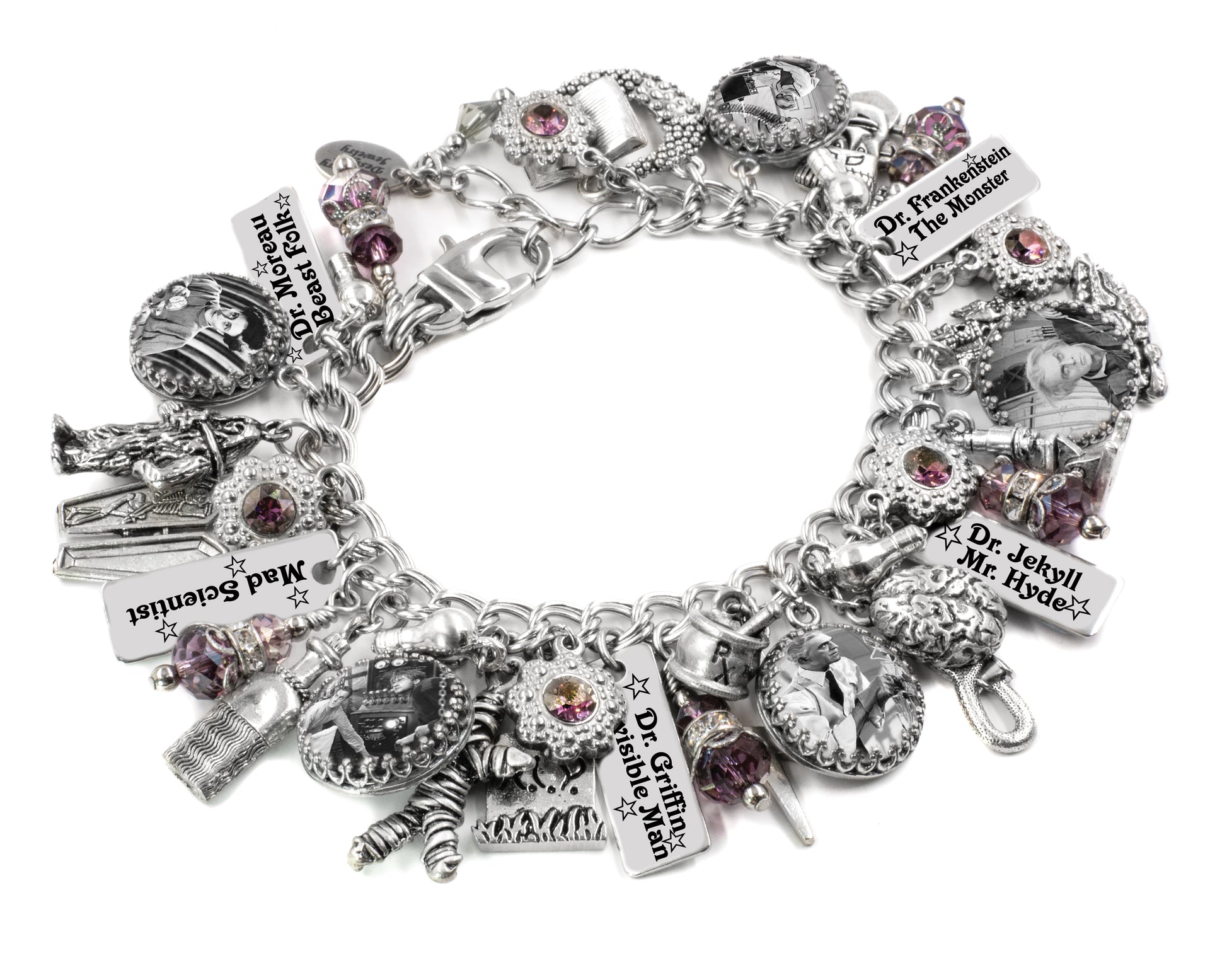 horror charm bracelet on white background