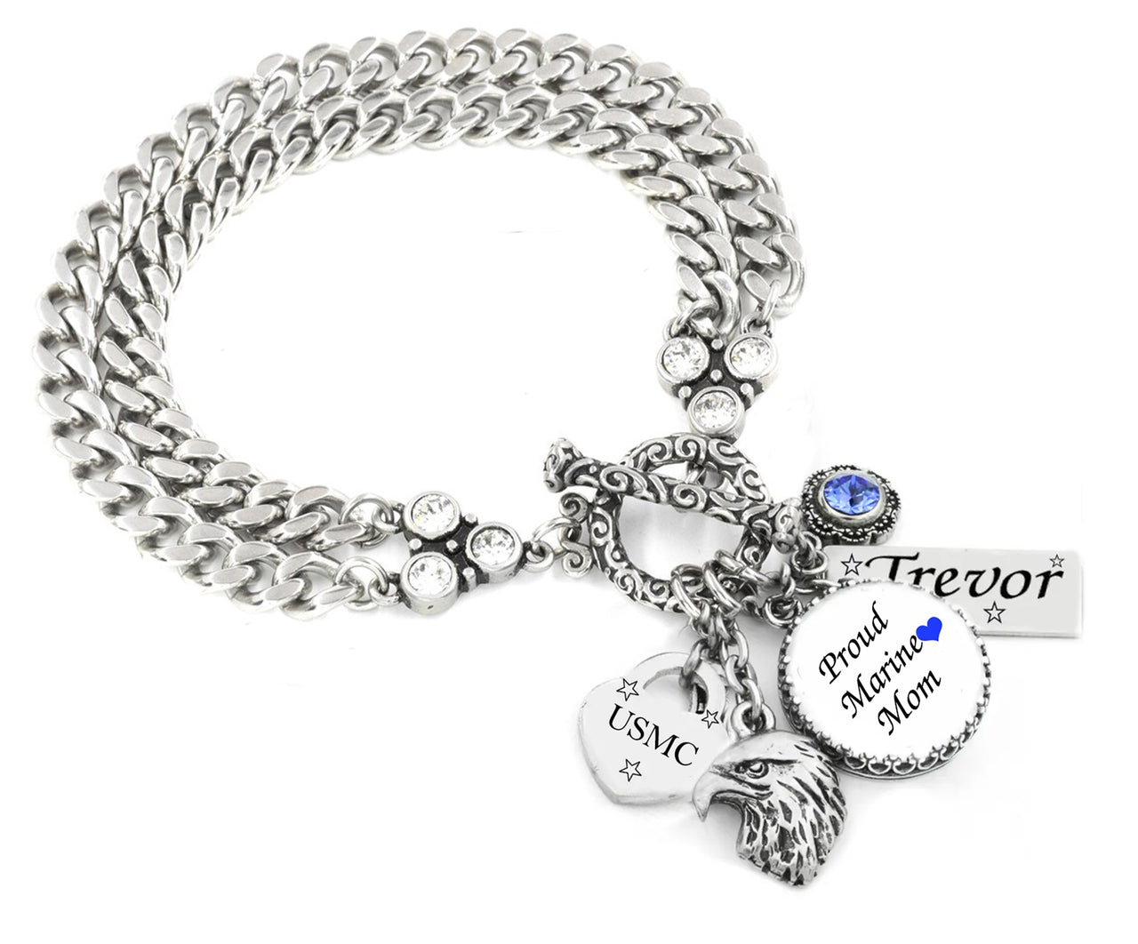 proud marine mom charm bracelet