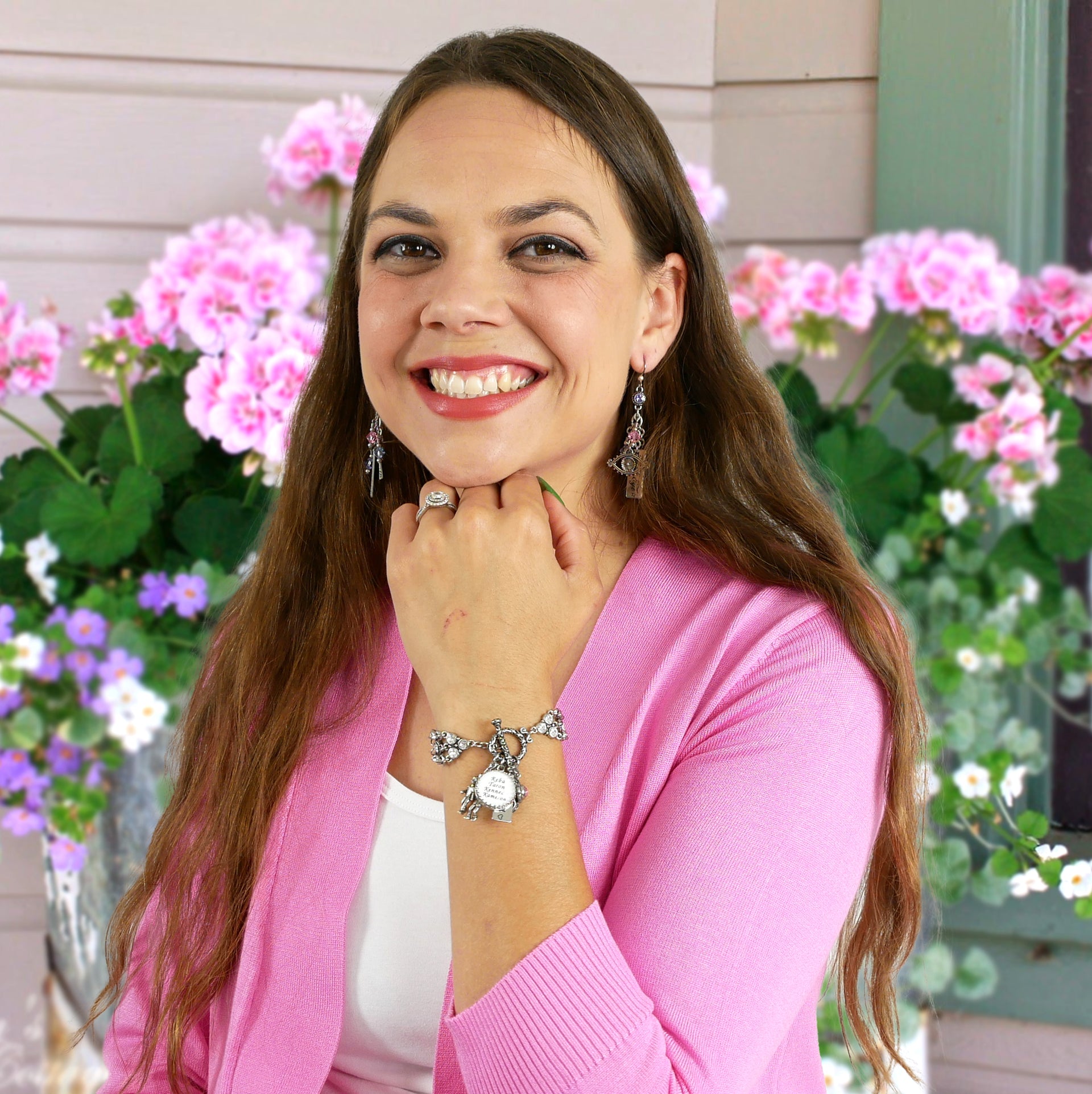 woman wearing birthstone bracelets for grandmothers