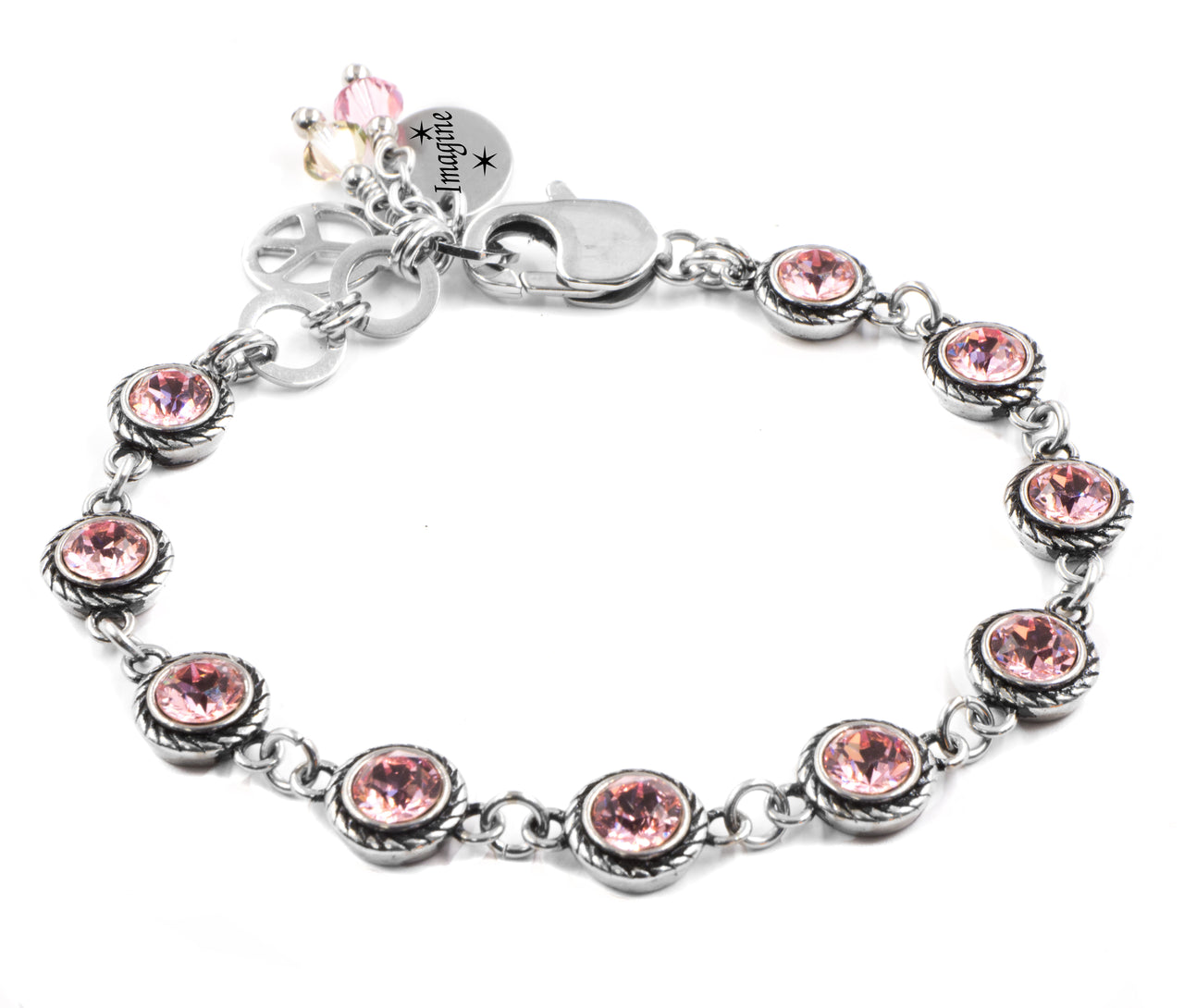 Peace Pink Crystal Link Bracelet
