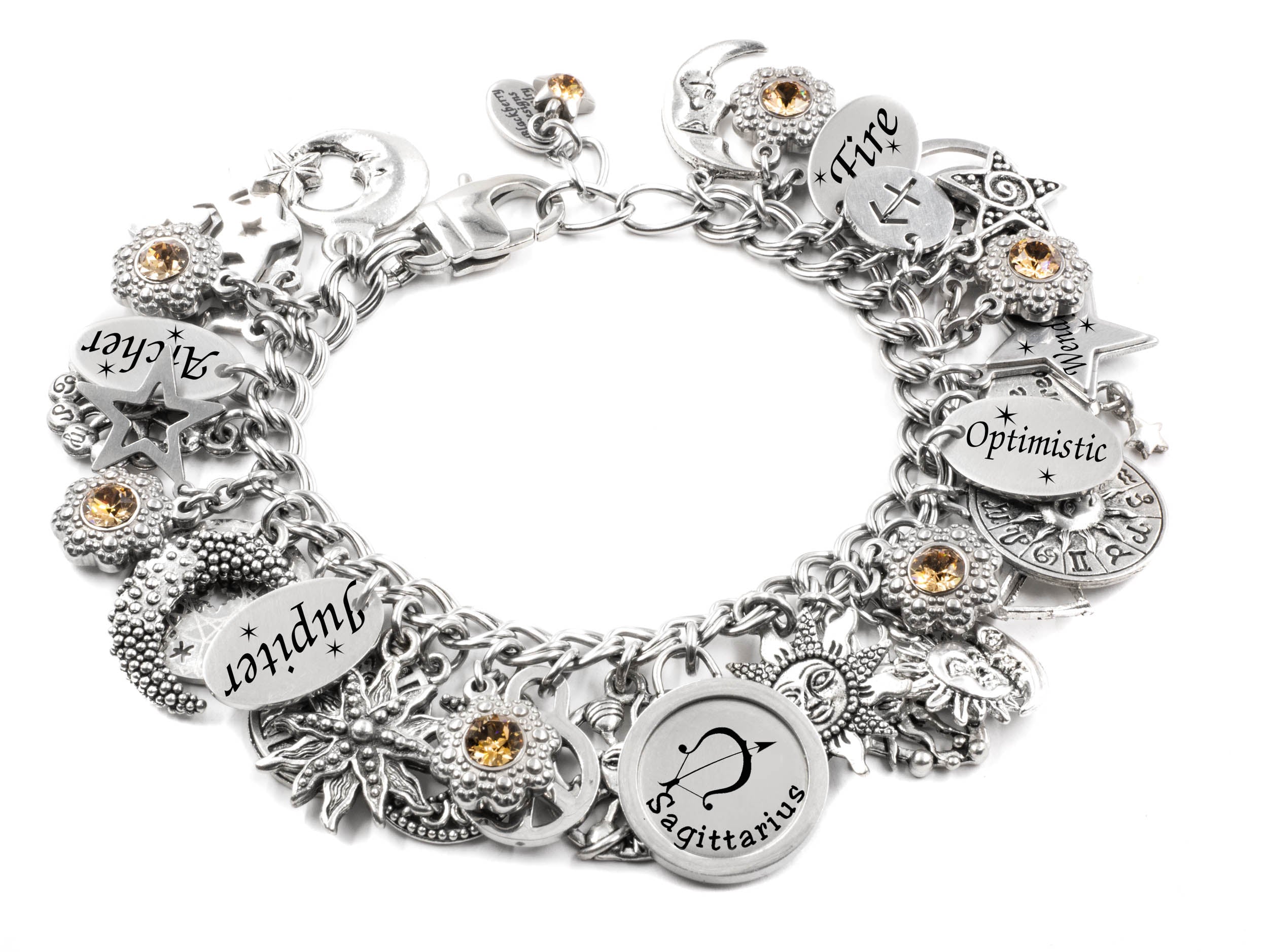Cancer Zodiac Custom 1-8 Birth Flower Charms Bracelet, Women's
