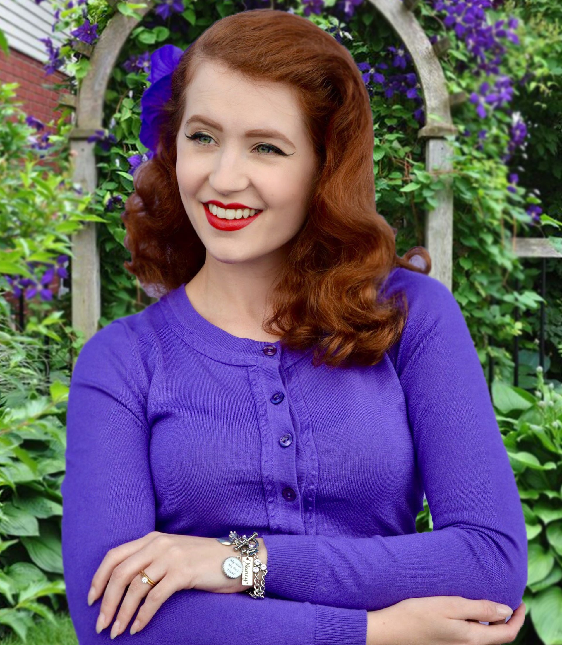 woman in purple wearing I Love You to the Moon and Back Bracelet