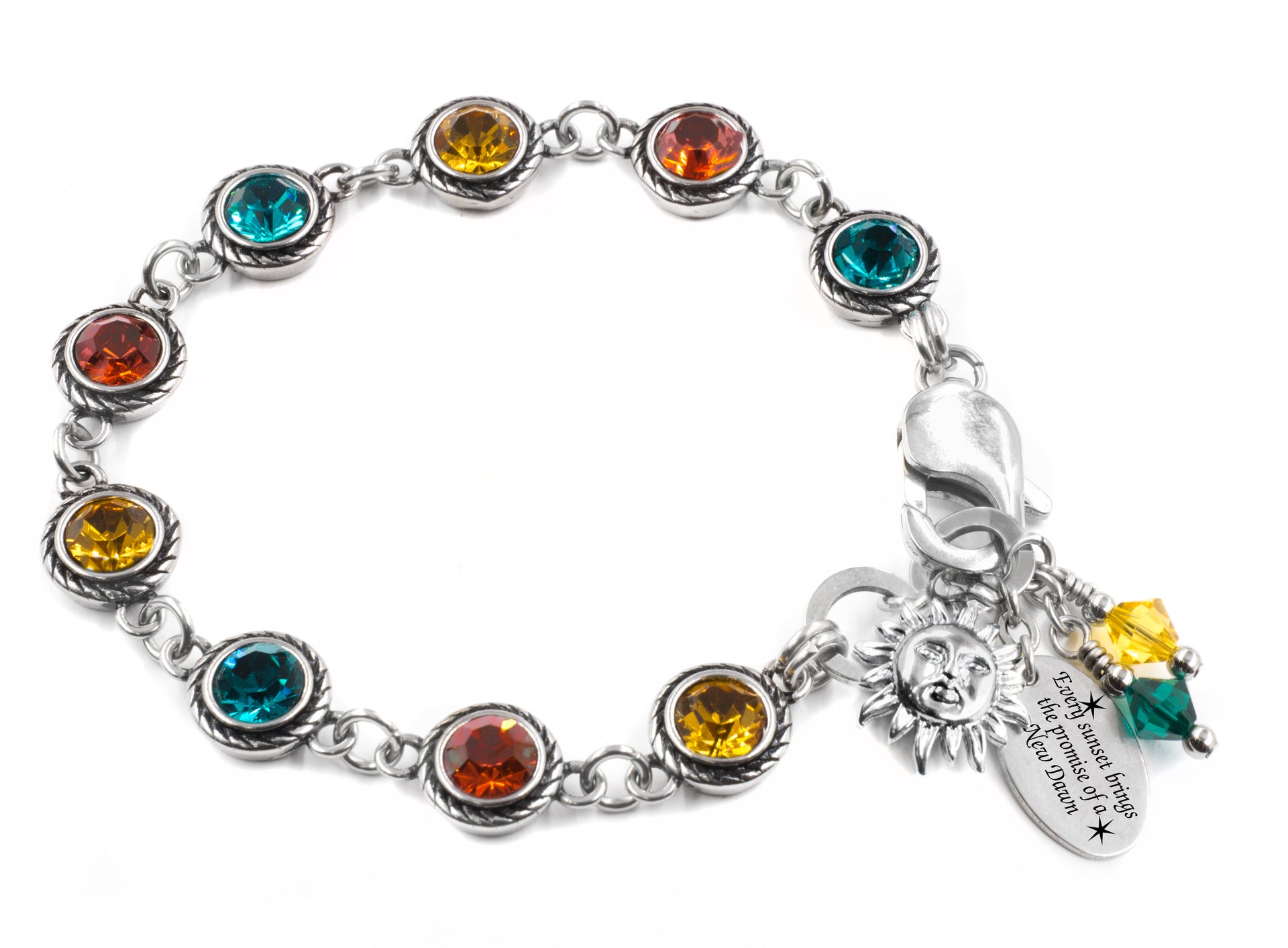 Swarovski Crystal Bracelet  Gold Turquoise and Red