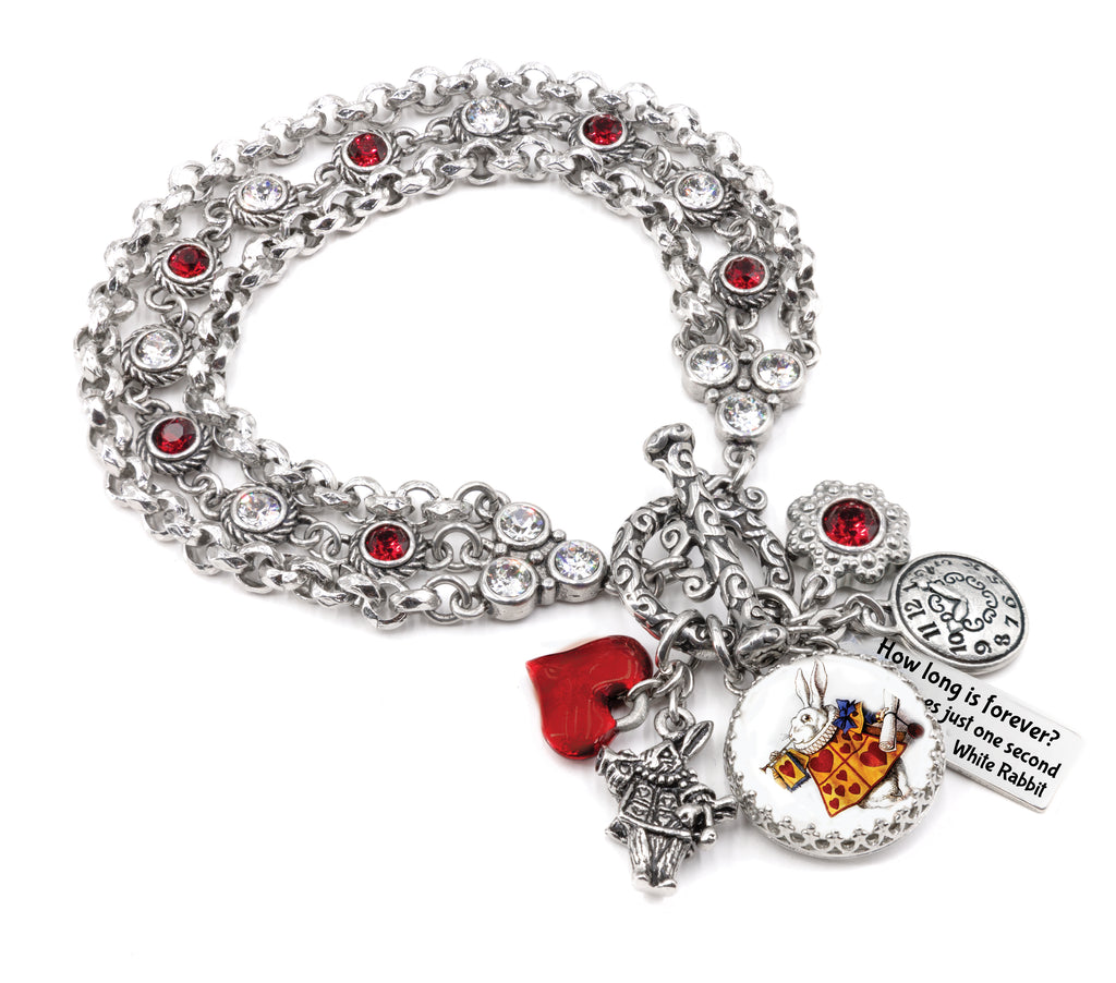 Alice in Wonderland , Red Hearts + Stainless Steel + Charm Bracelets