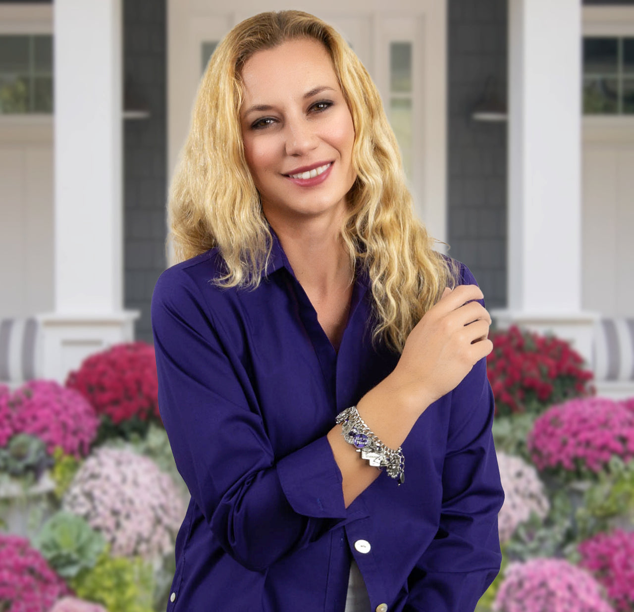 woman wearing Wiccan/pagan charm bracelet
