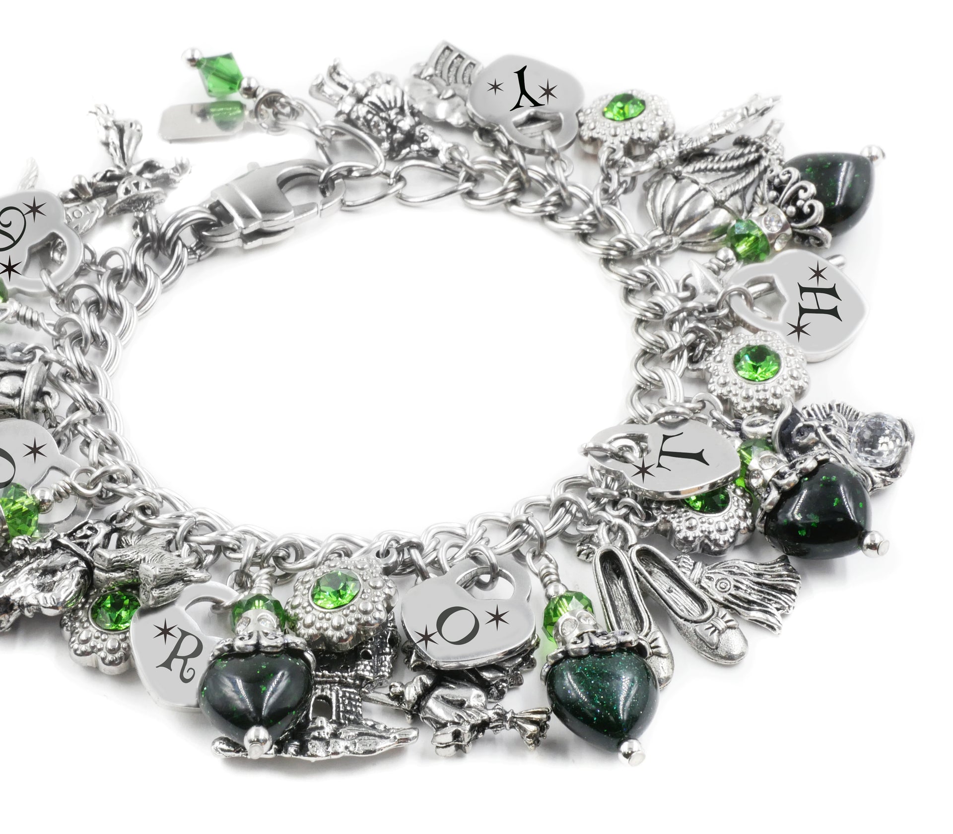 Handmade Oz bracelet with yellow brick road, flying monkeys, and crystal details