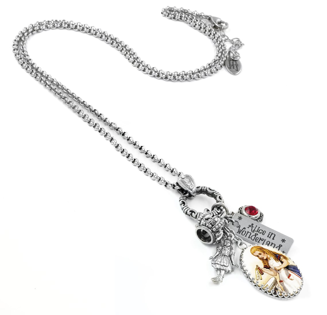 Vintage Alice in Wonderland Charm Necklace Plus size