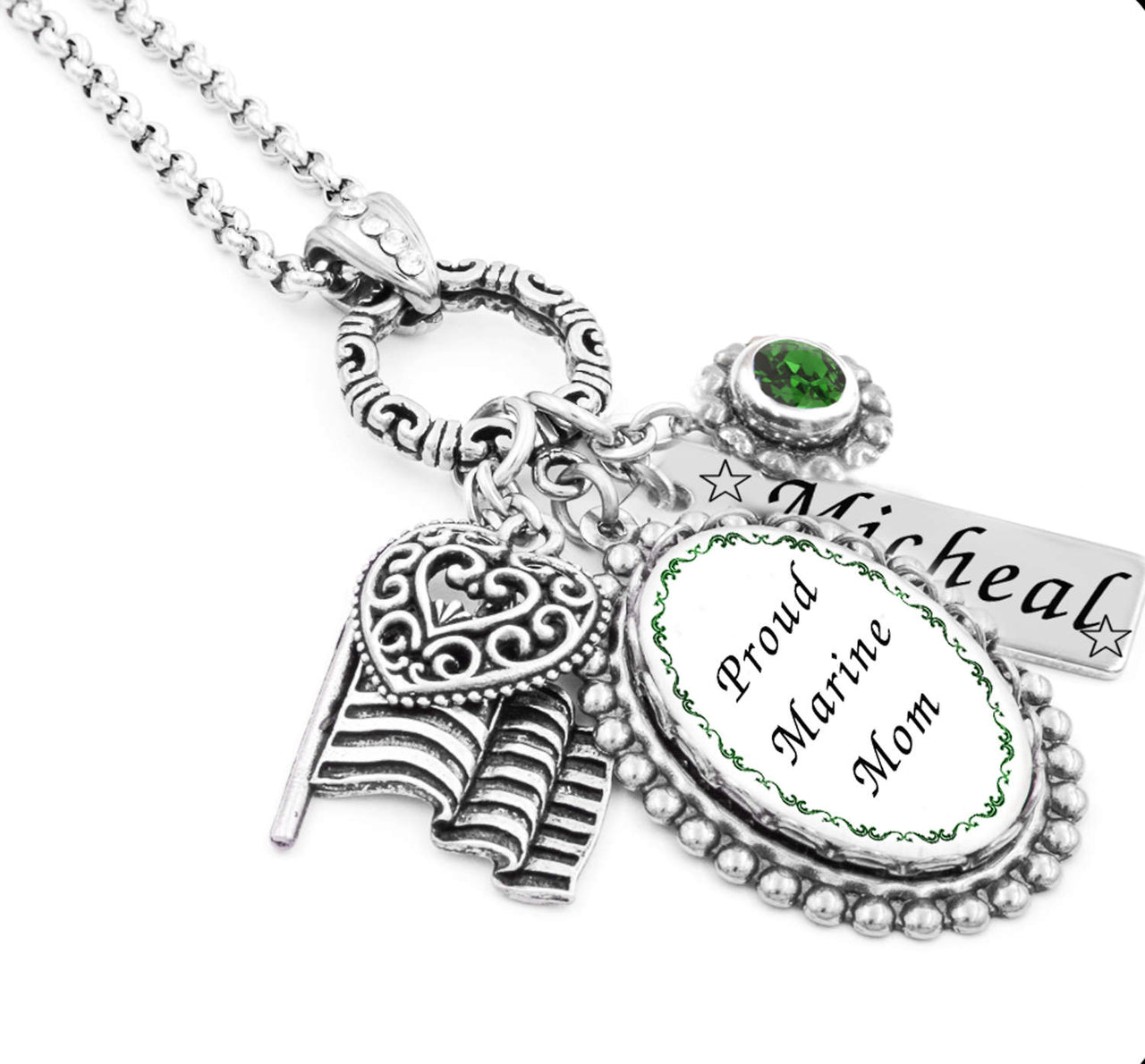 Personalized Proud Marine Mom Necklace