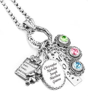closeup of grandmother birthstone necklace