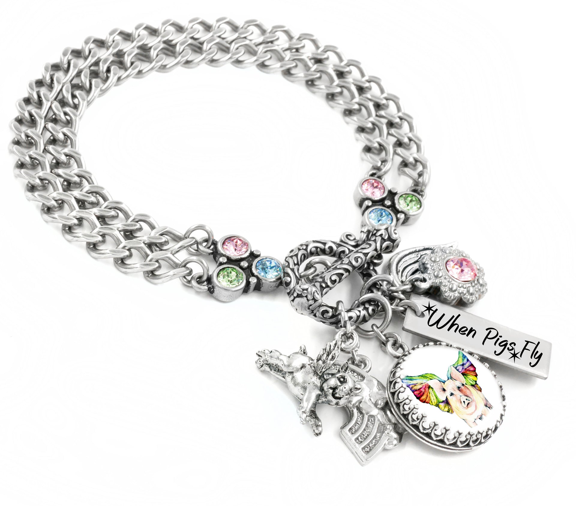 pigs fly charm bracelet