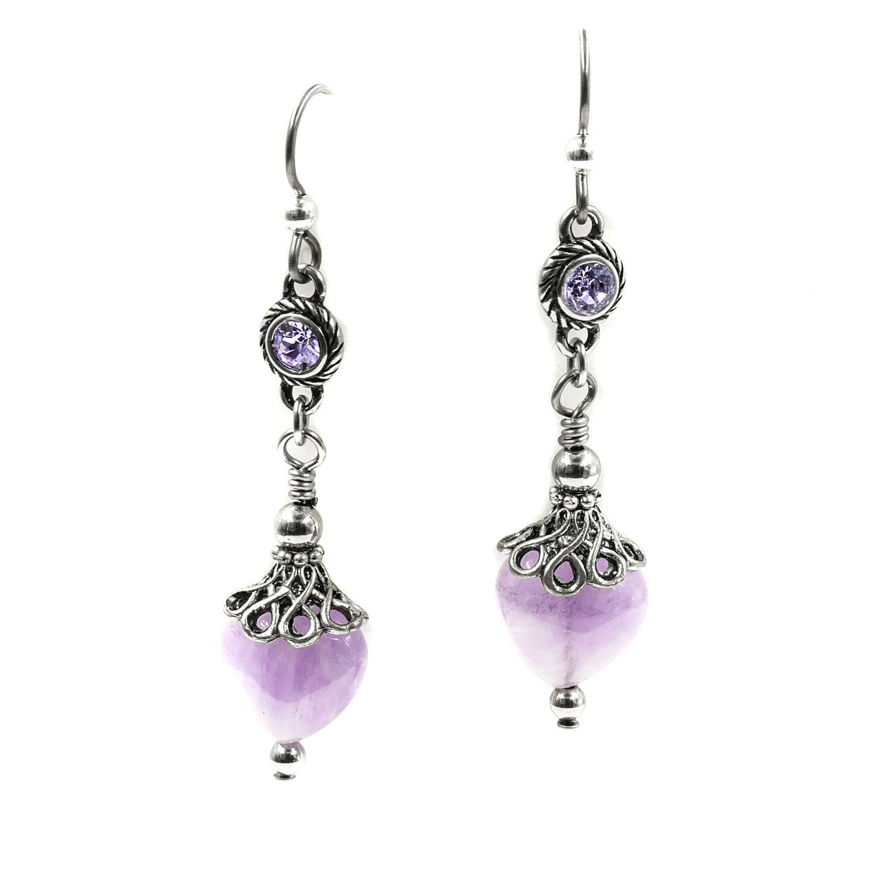 amethyst heart earrings