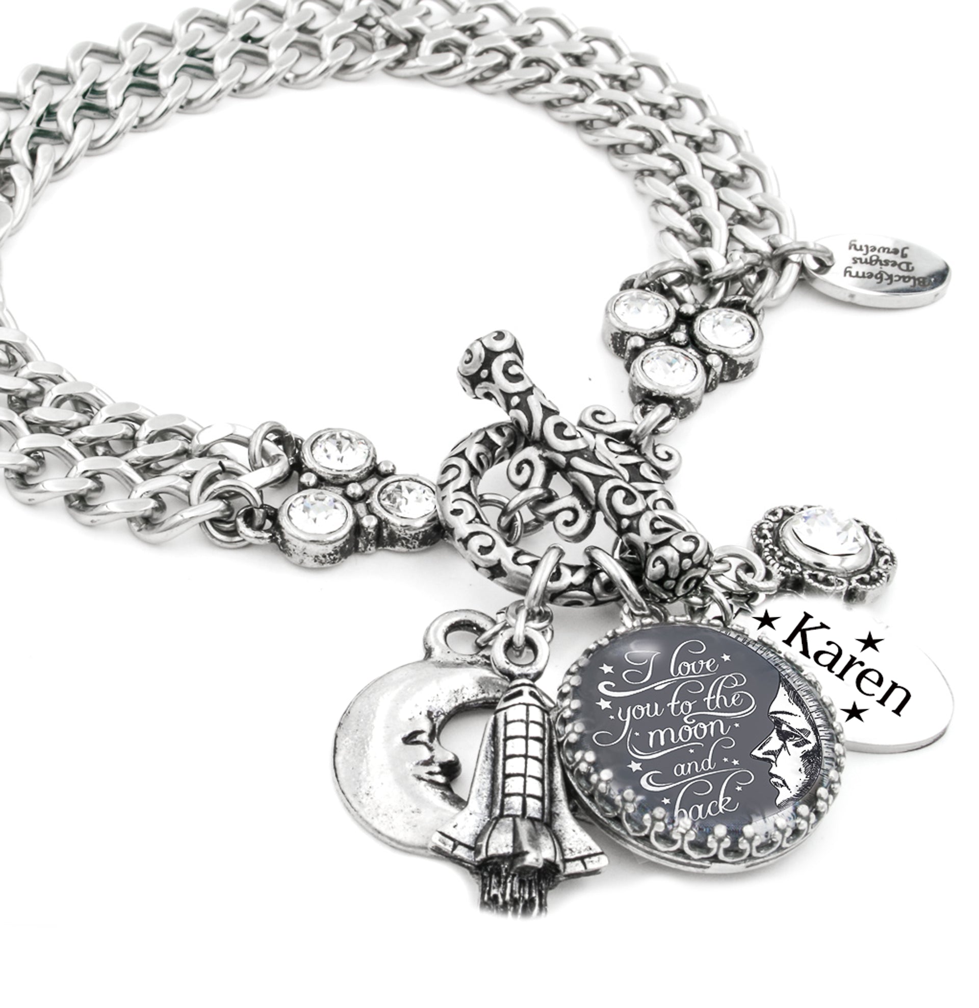 I Love You to the Moon and Back Bracelet on white background