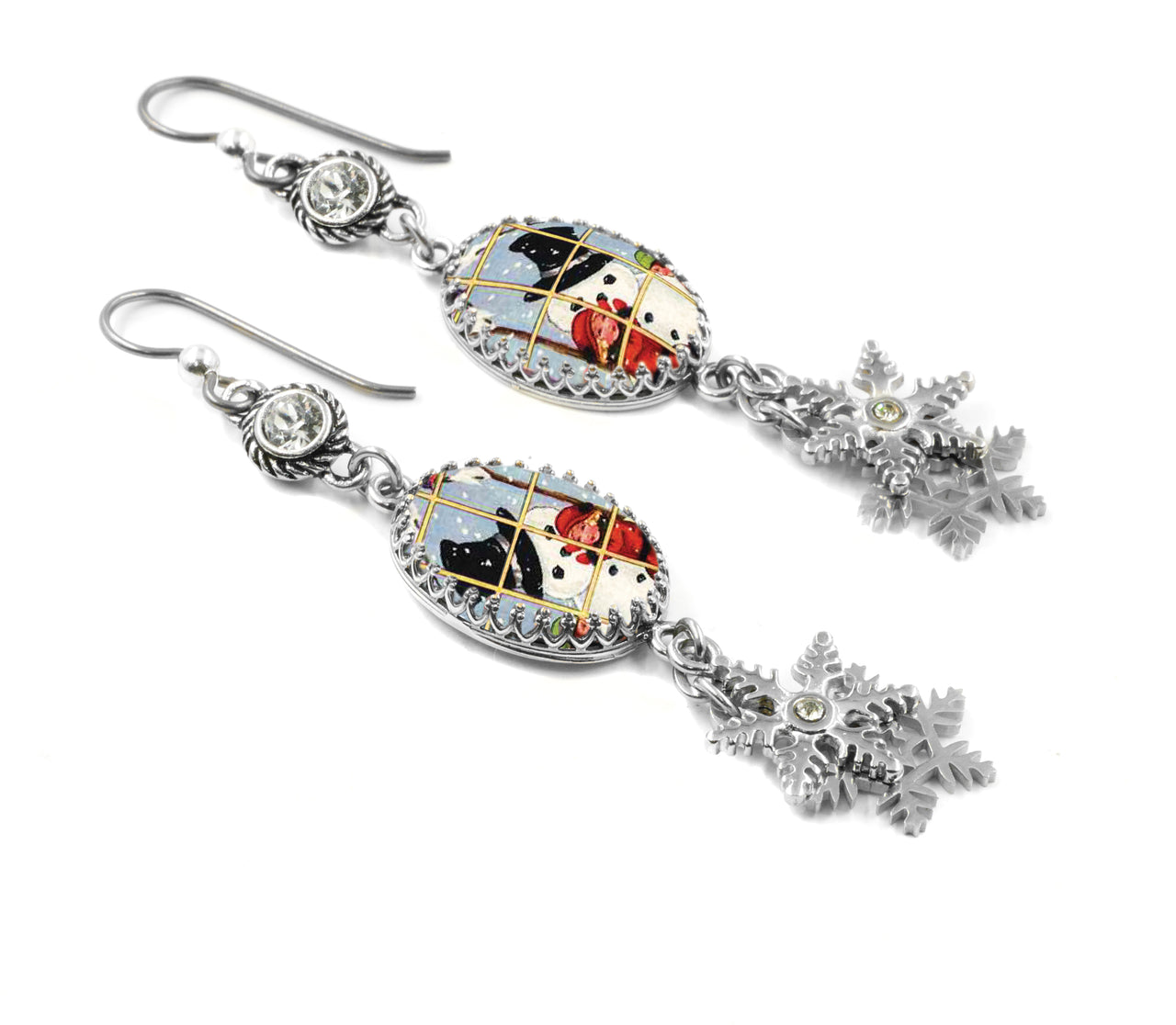 Snowman Winter Sterling Silver Earrings