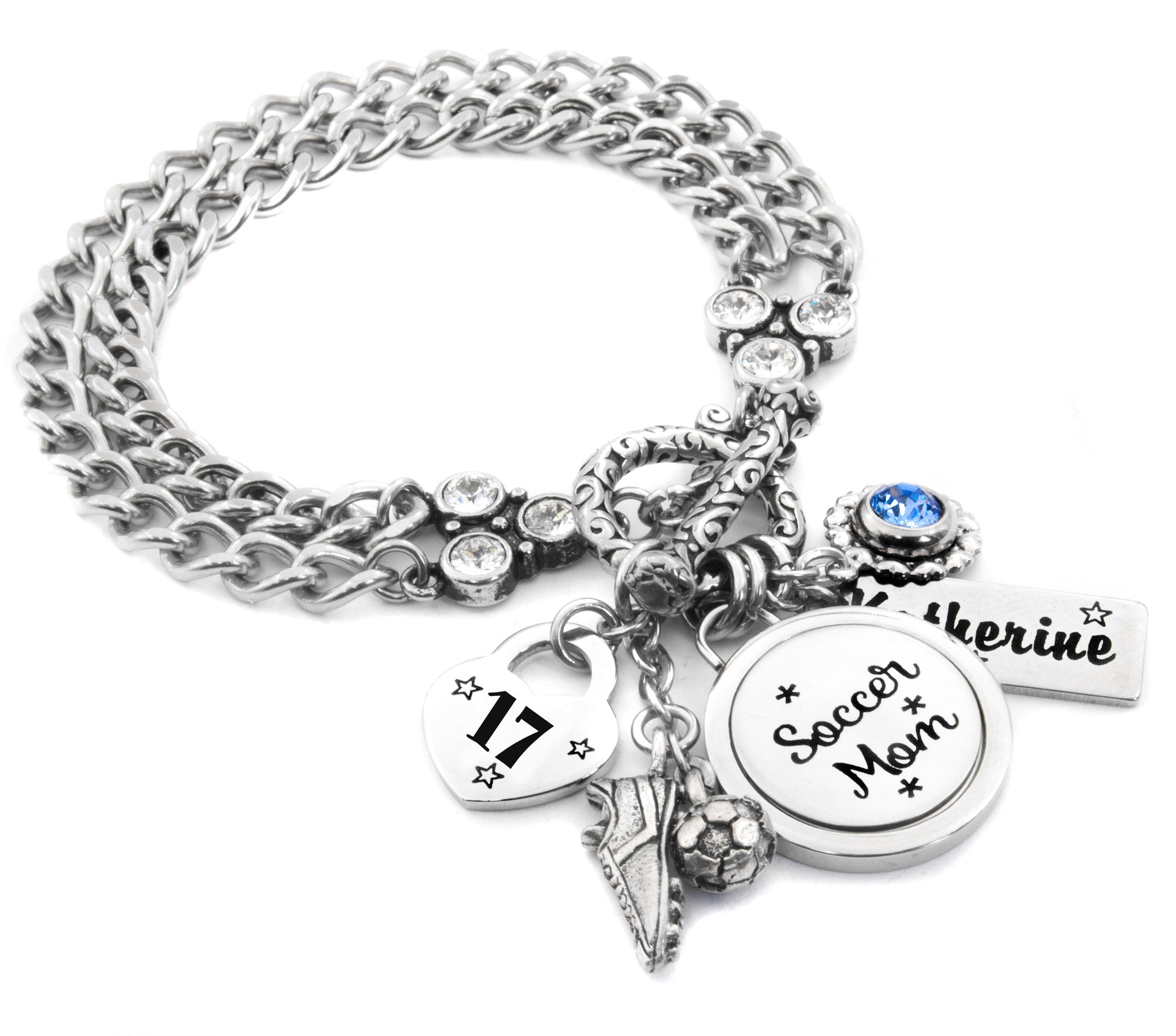 Personalized mom Soccer Charm Bracelet