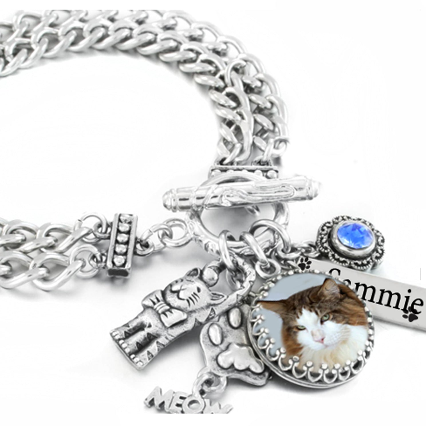 cat photo charm bracelet