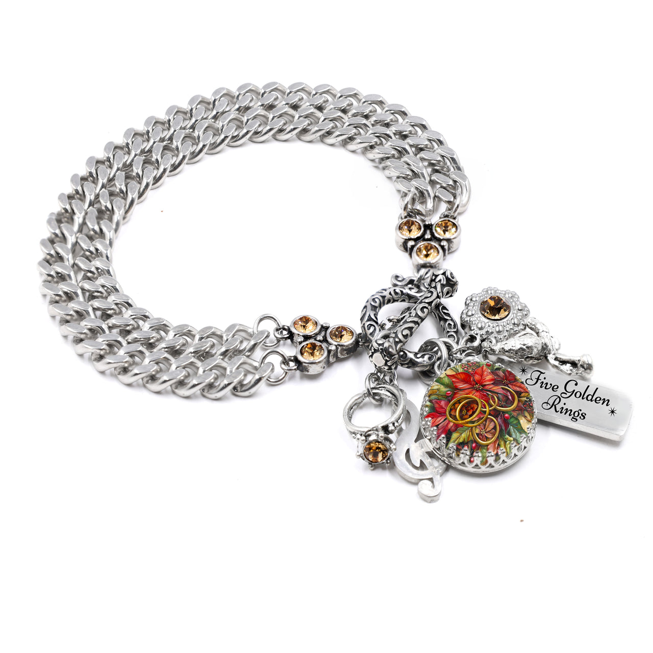 Five Golden Rings 12 Days Christmas Charm Bracelet