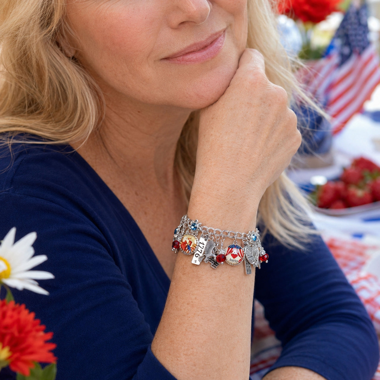 USA and 4th of July America the Beautiful Patriotic Bracelet