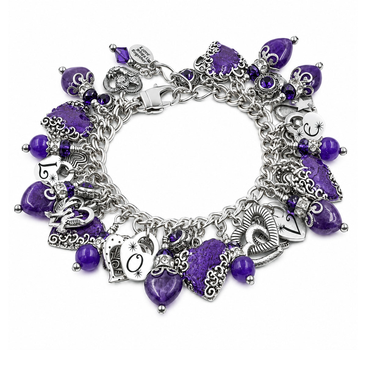 Amethyst Heart Charm Bracelet