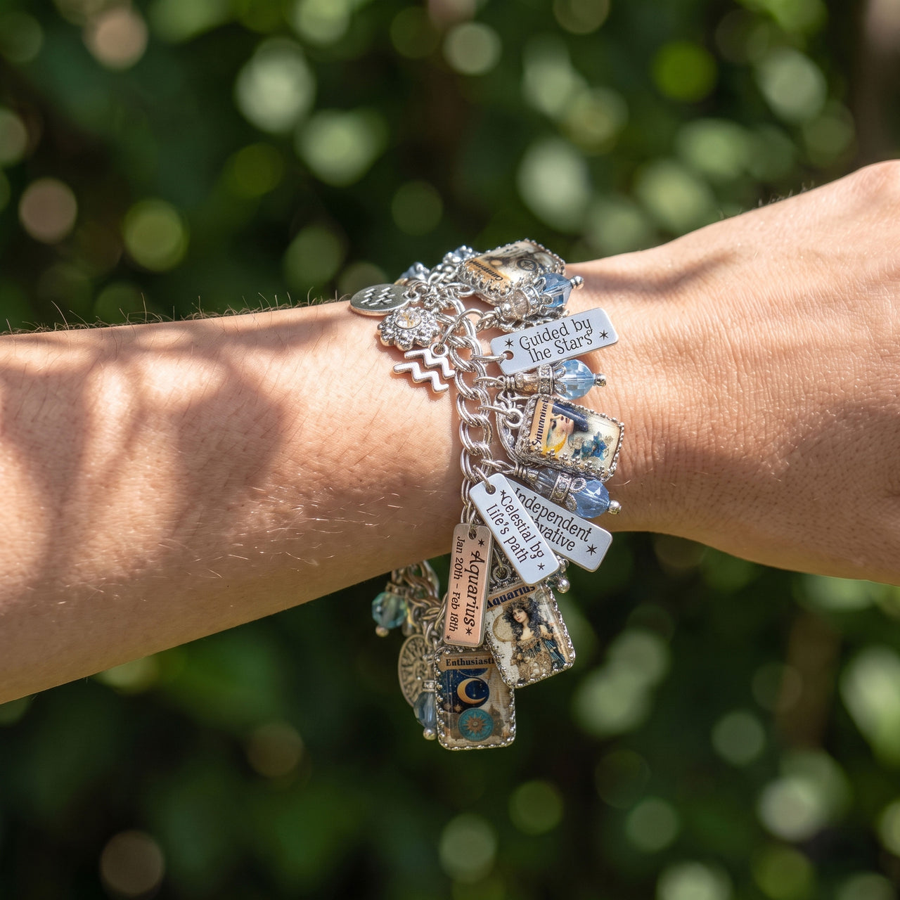 Aquarius Zodiac Charm Bracelet – Birthstone Celestial Jewelry