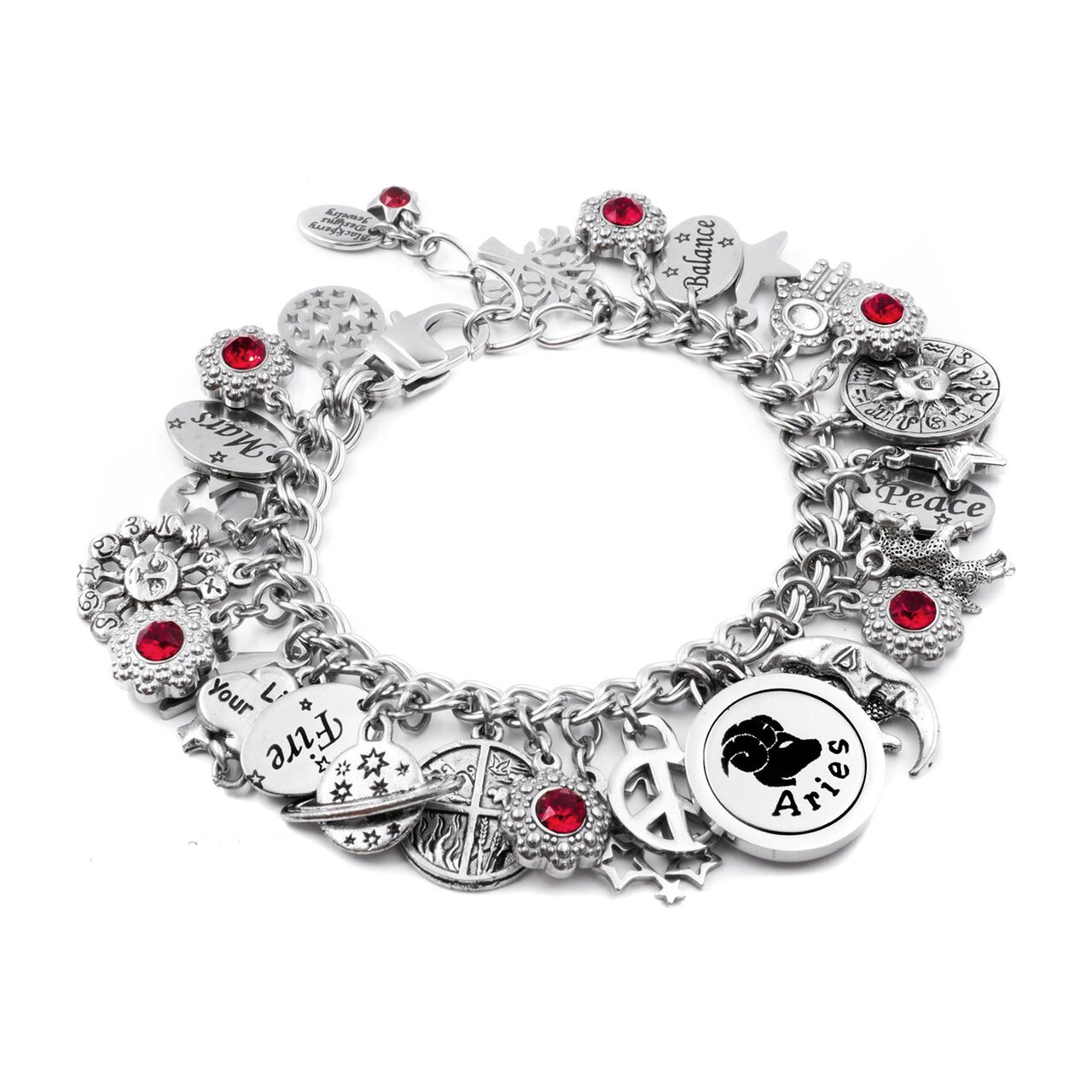 Aries Zodiac Charm Bracelet, Personalized Birthstone Horoscope Gift