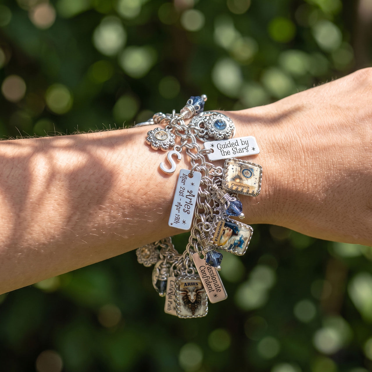 Aries Zodiac Charm Bracelet – Crystal Engraved Jewelry