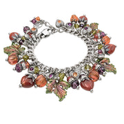 autumn leaves charm bracelet hand painted charms in burgundy purple and green with over 30 charms including carnelian gemstones and crystal pumpkins and amethyst gemstones