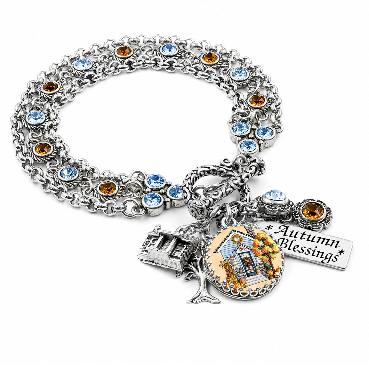 Fall Charm Bracelet – Handmade Autumn Jewelry With Sparkling Crystal Charms