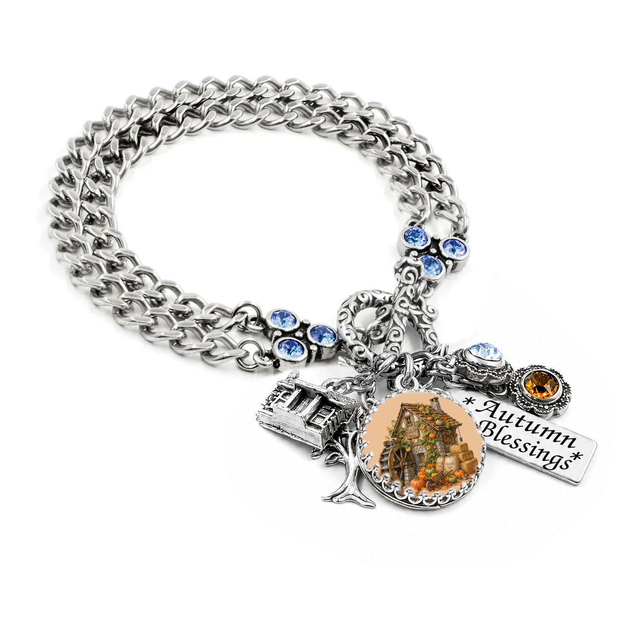 Fall Charm Bracelet – Handmade Autumn Jewelry With Sparkling Crystal Charms