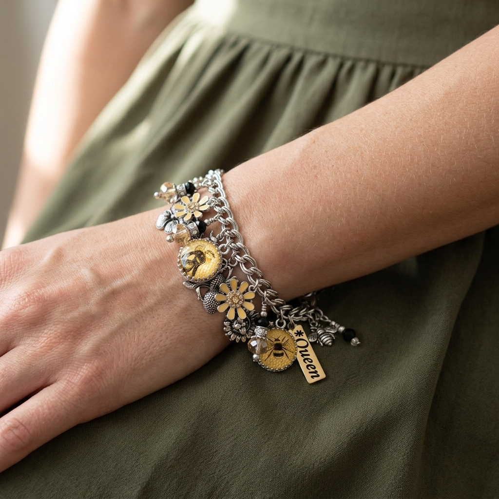 Queen Bee Charm Bracelet – Handcrafted Bumblebee Jewelry for Spring