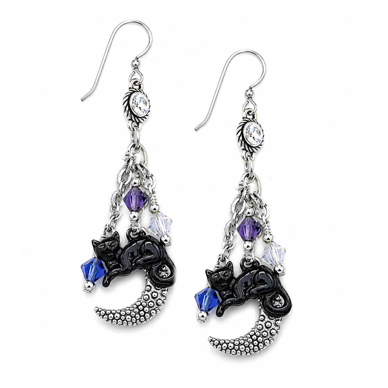 Black Cat Earrings in Crescent Moon