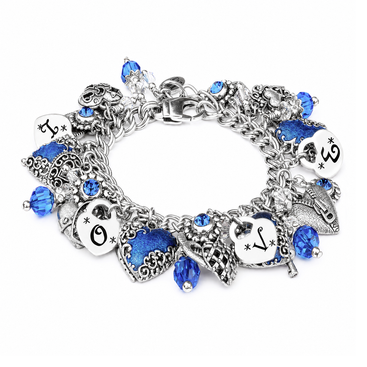 Sapphire Heart Charm Bracelet - Hand Painted