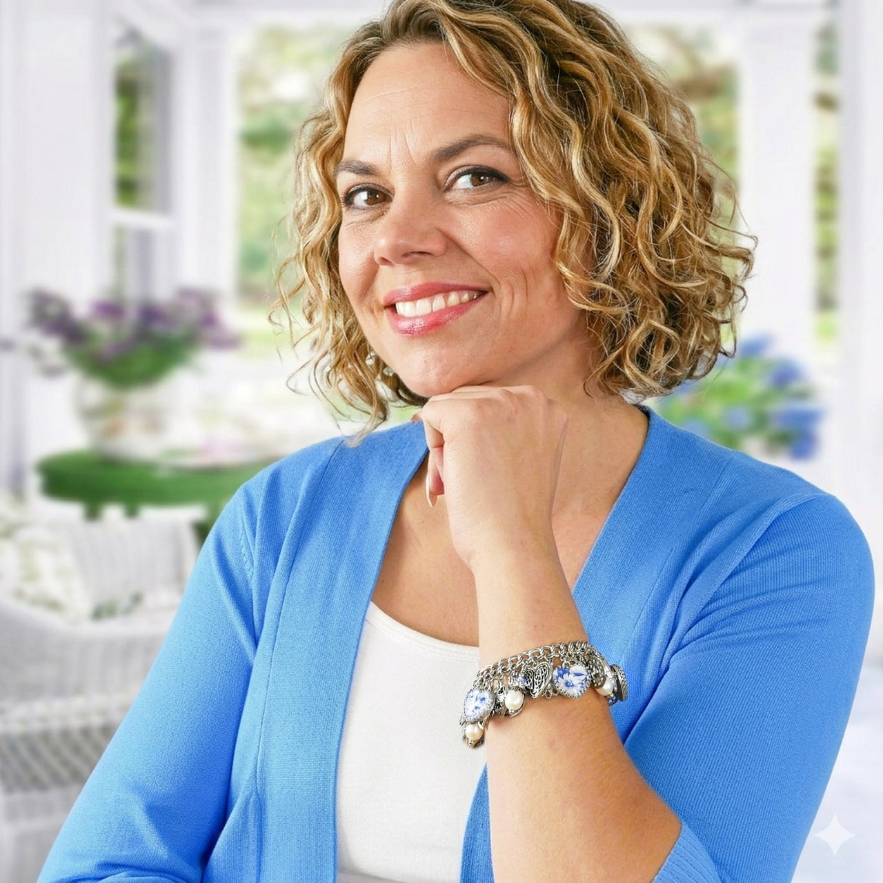 Blue Willow Bracelet – Stainless Silver Heart Charm Bracelet