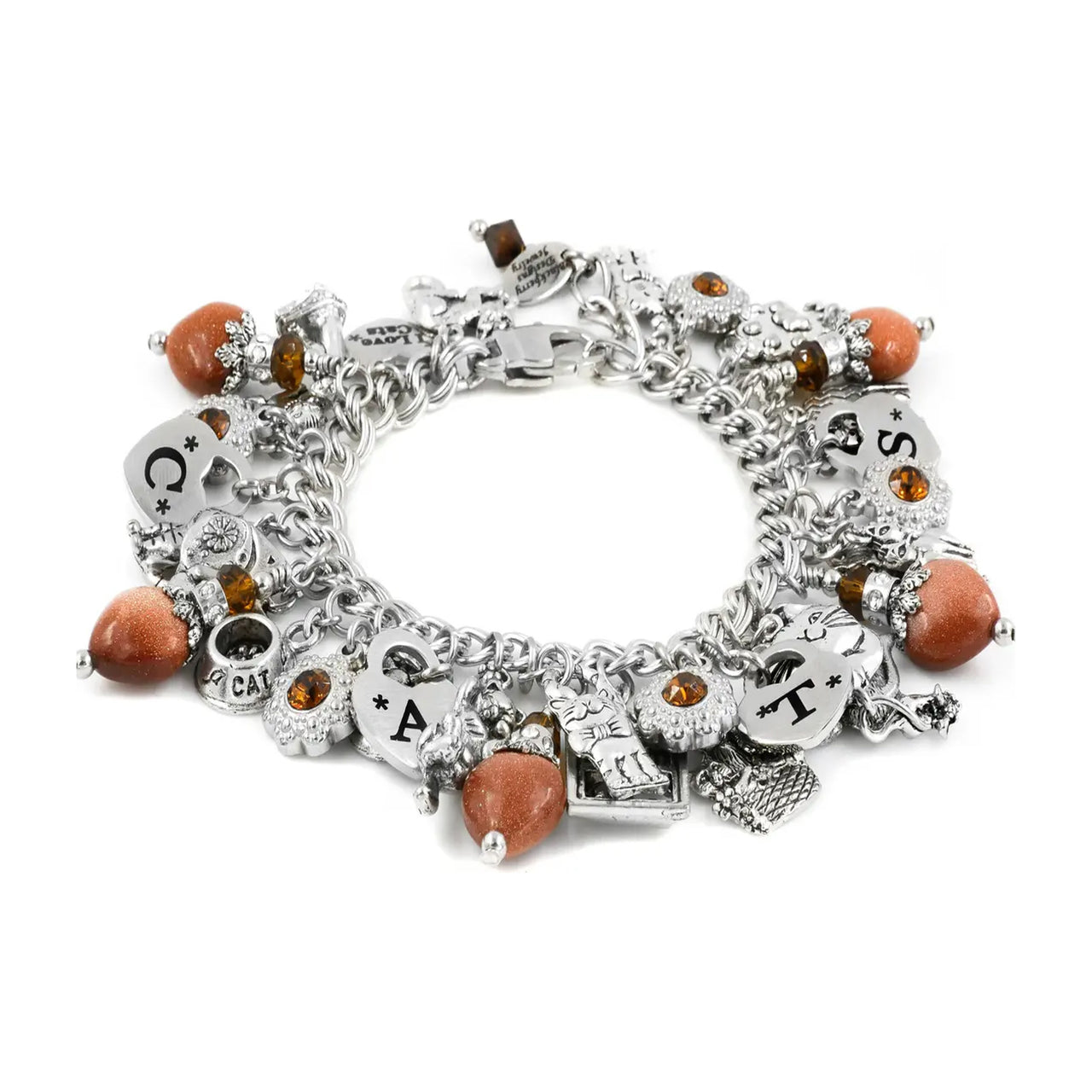Cat Charm Bracelet, Gemstone Gift for Cat Lovers