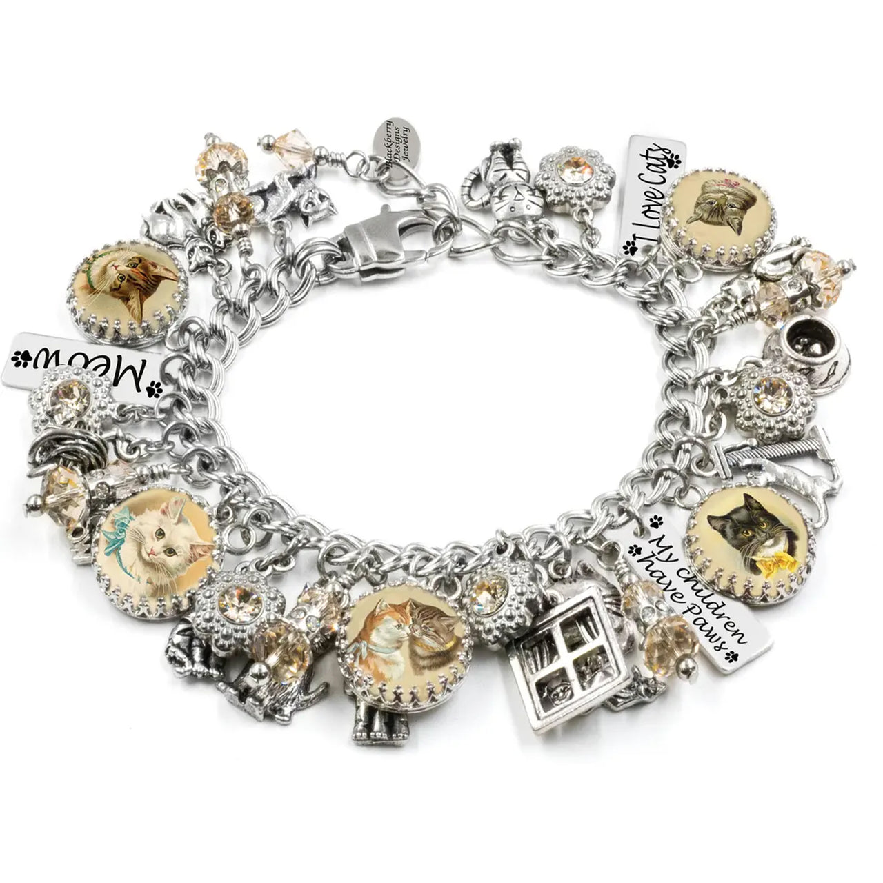 Cat and Kitten Silver Charm Bracelet