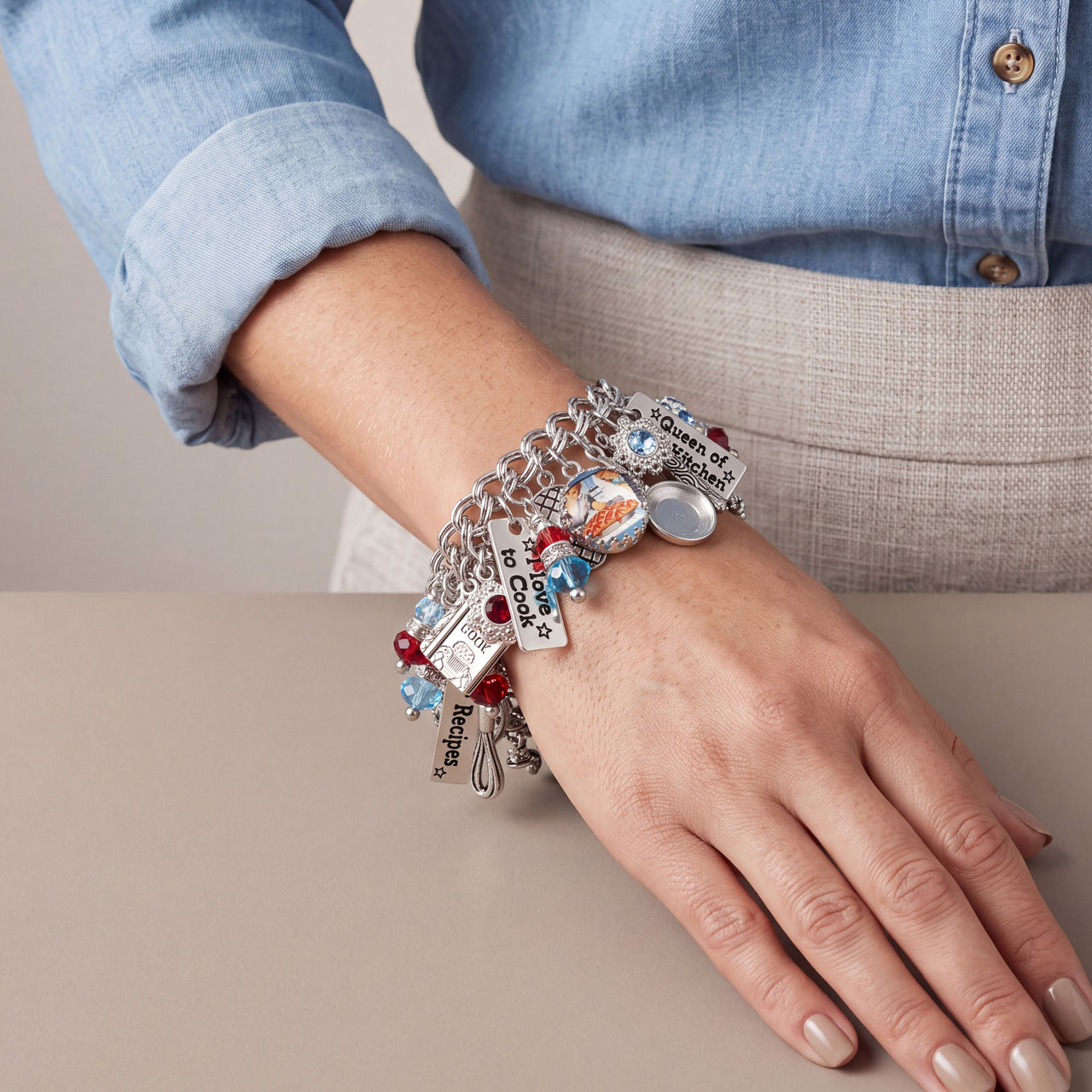 Chef Charm Bracelet Gift with Personalized Engraved Cooks Name