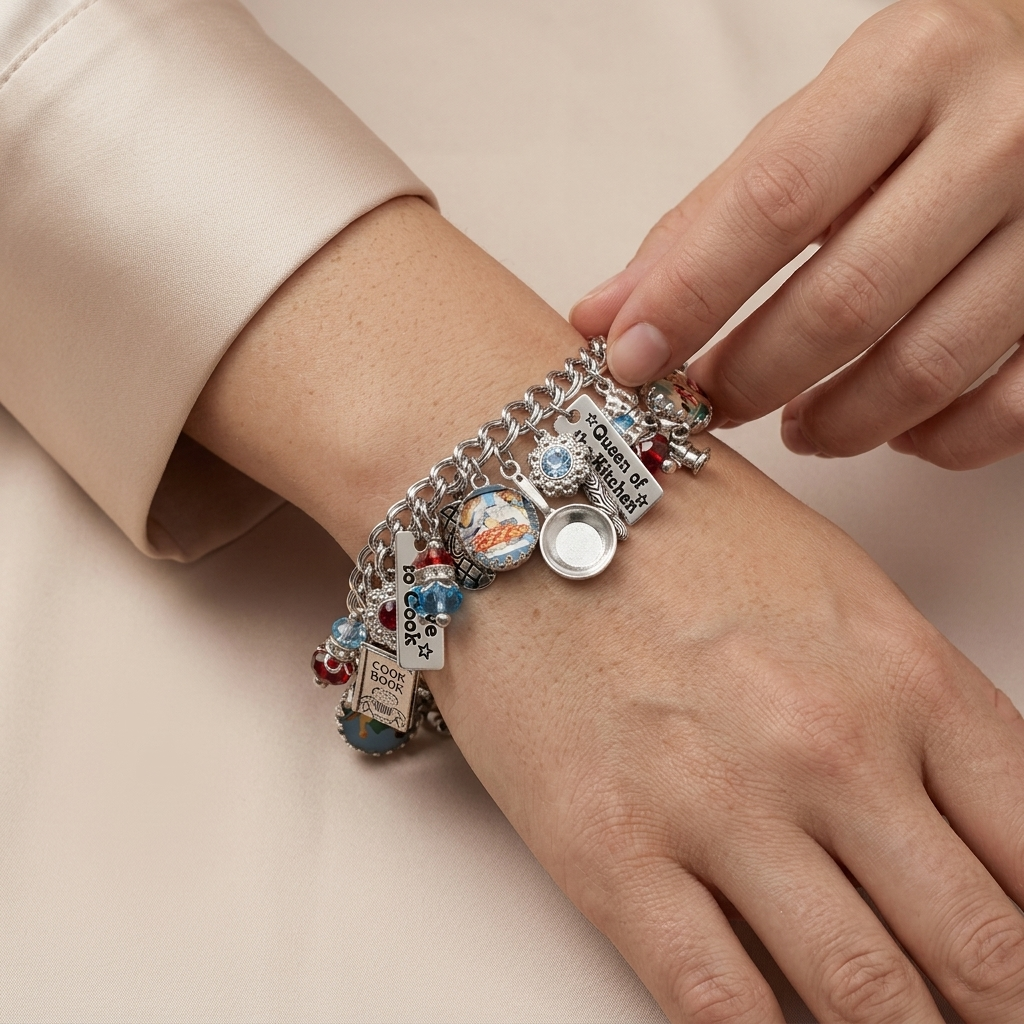 Chef Charm Bracelet Gift with Personalized Engraved Cooks Name