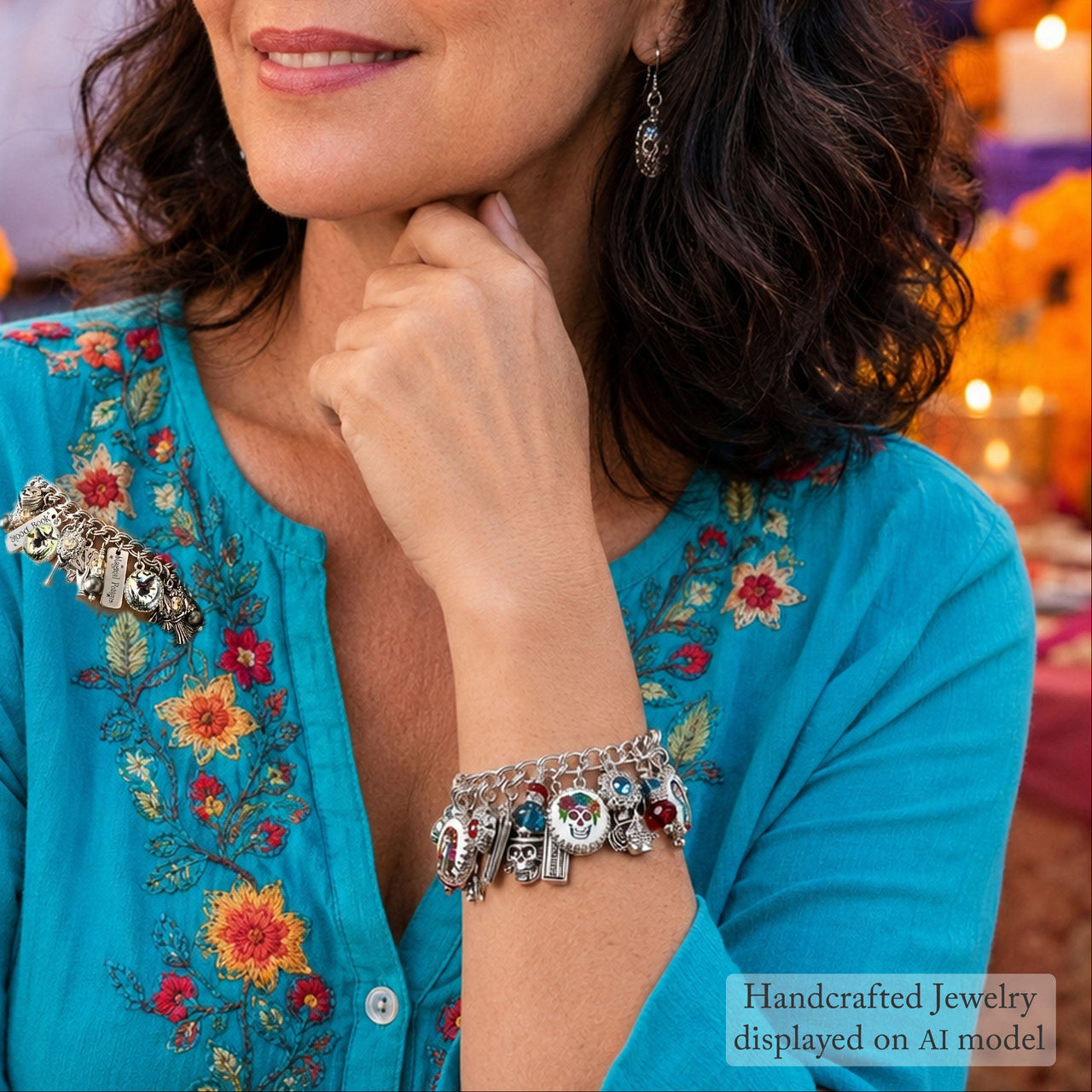 Day of the Dead Bracelet Handcrafted Sugar Skull Gift for Her