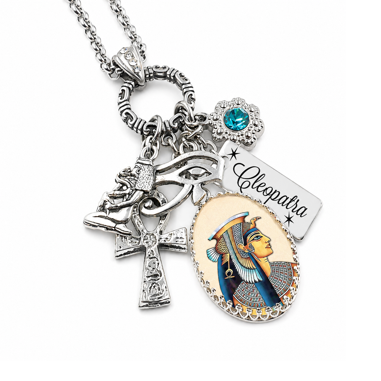 Egyptian Cleopatra Necklace – Ankh Evil Eye Turquoise Crystal
