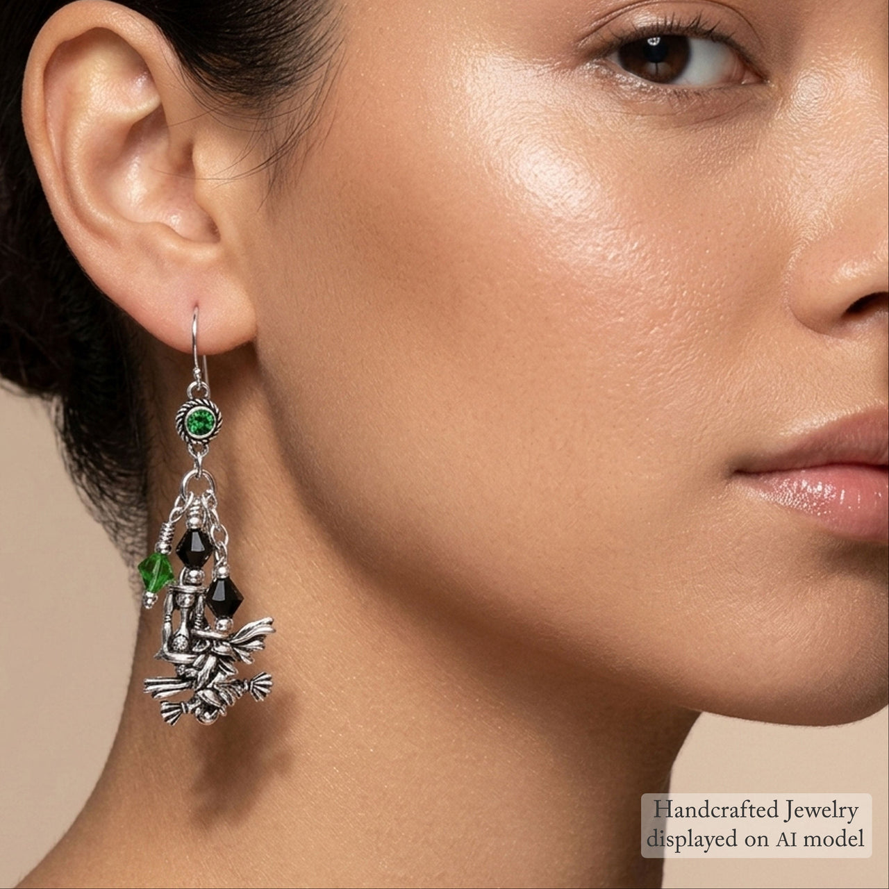 Flying Witch Charm Earrings | Handcrafted Halloween Jewelry